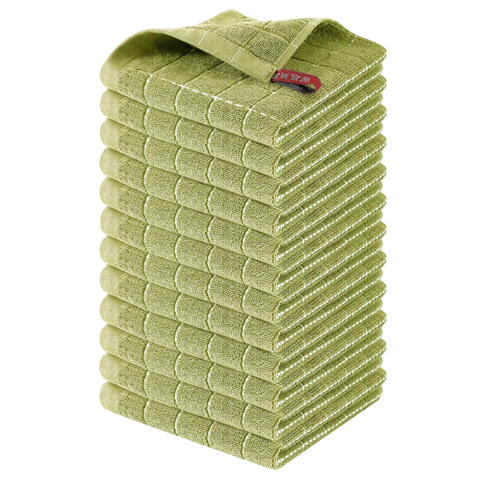 Homaxy 100% Cotton Terry Kitchen Dish Cloths, 12 Pack, Sage Green | Ultra Soft and Absorbent, Suitable for Drying and Washing Dishes