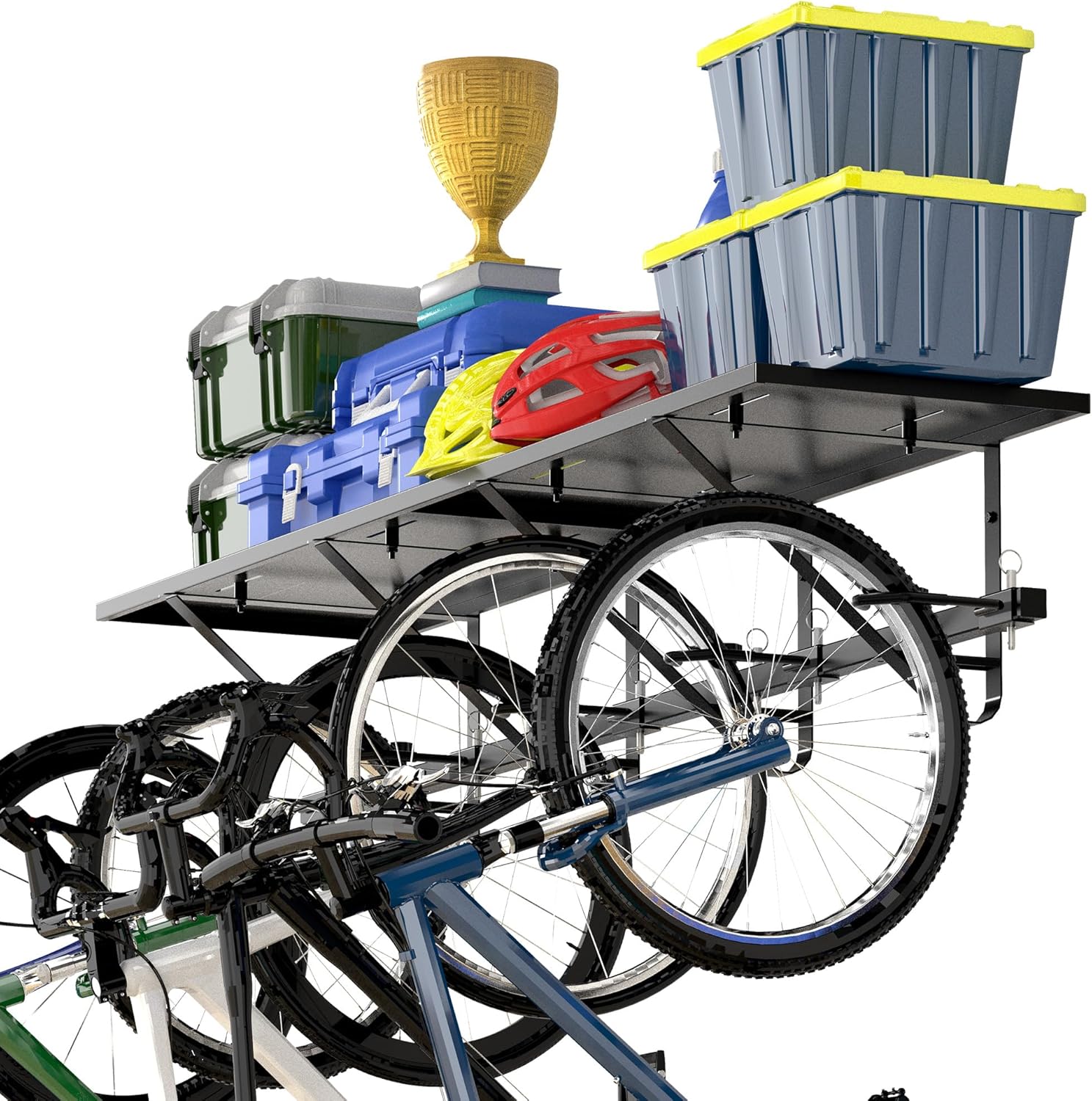 Bike Storage Rack with Shelf, Bike Wall Mount Garage Stand, Bike Hanger Storage Bicycles Hanger Hooks Bike Hooks for Garage Organizer Rack+Shelf