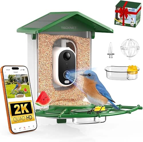 TECKNET Smart Bird Feeder with Camera, 2K UHD Video, AI