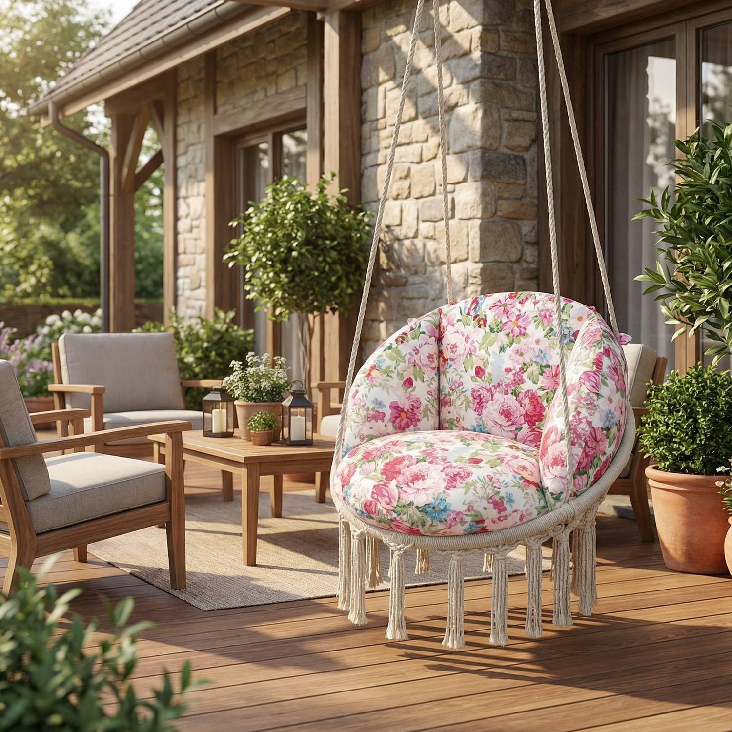 Wasserdichtes Kissen für Hängesessel Nestschaukel mit Reißverschluss, Bequeme Gartenkissen Auflage für Hängekorb Outdoor, Handgefertigte Sitzauflage, Anti-Allergisch und Extra Dick, Sweet Peony