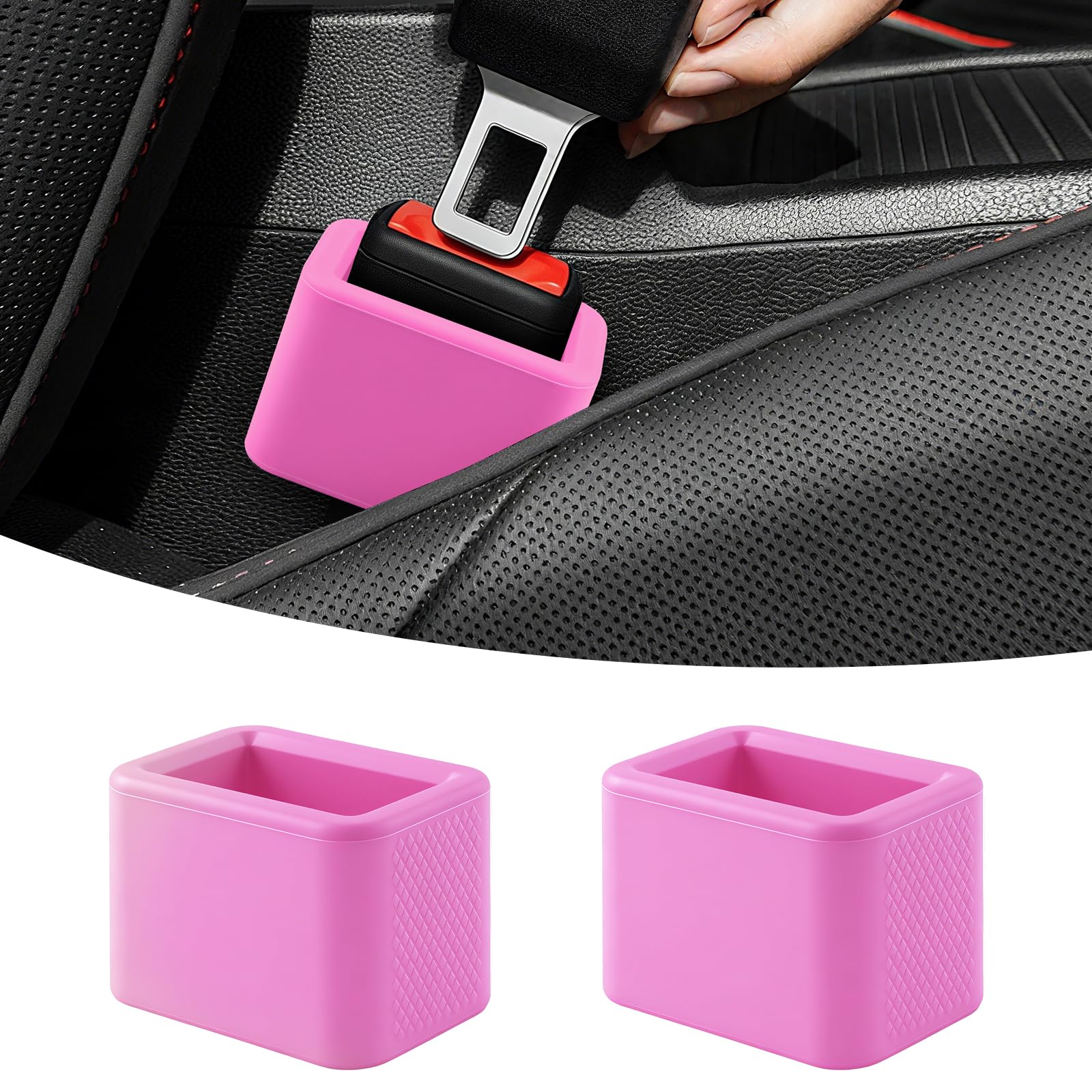 2 PCS Seat Belt Buckle Holder, Silicone Seatbelt Buckle Booster to Makes Receptacle Stand Upright for Easy Access (Pink)