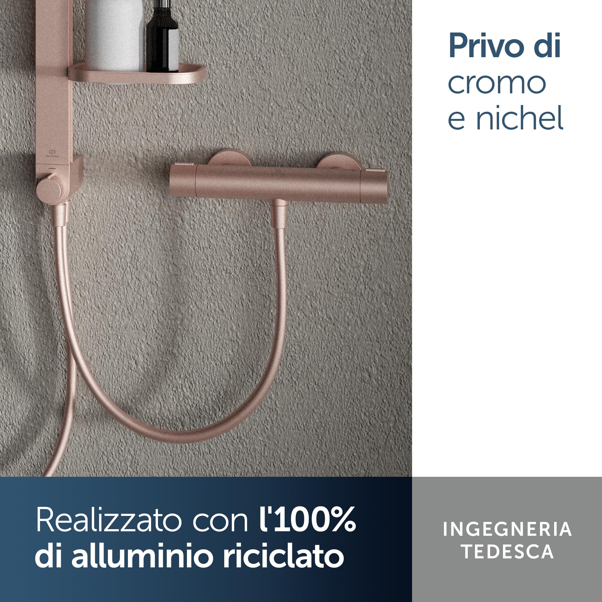 Ideal Standard Ceratherm Alu+ Monomando ducha exterior, realizzata con l'100% di alluminio riciclato, a risparmio idrico ed energetico, con funzione termostato – Rosé (292x105x72 mm)