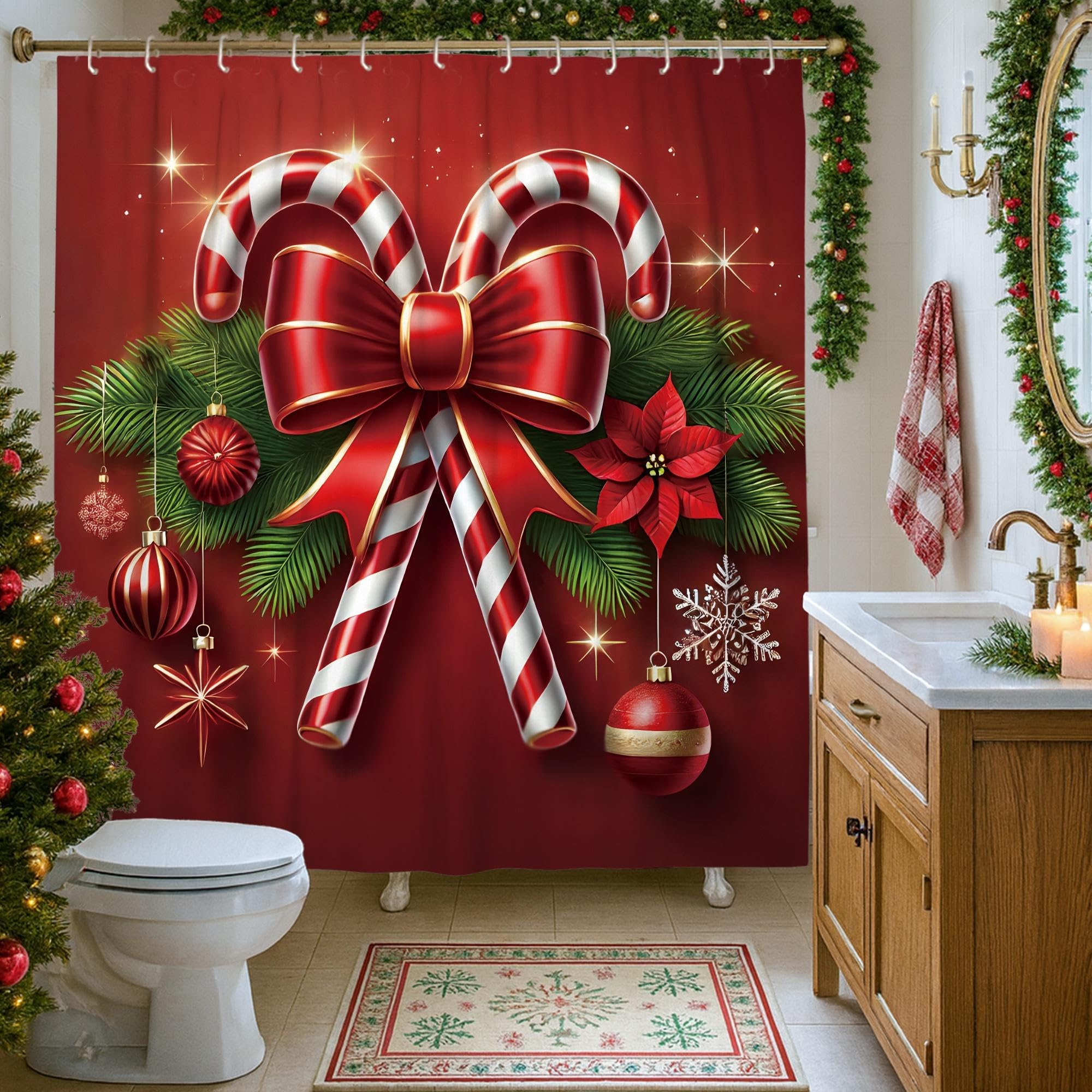 Rideau de douche de Noël et bonbon d'orge pour une déco d'ambiance hivernale