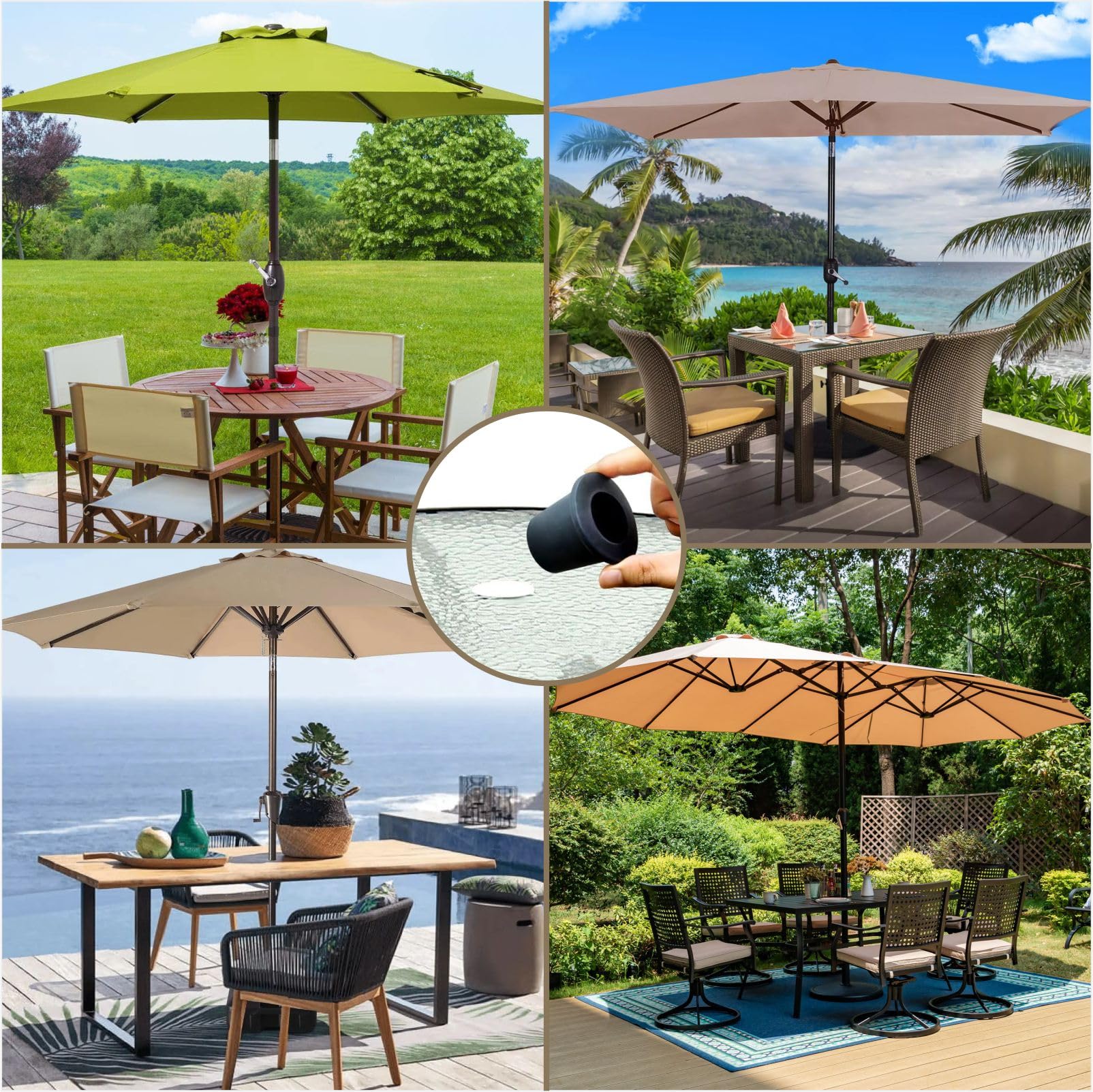 FCOUIID 4 Pack Patio Table Umbrella Hole Ring Plug, Umbrella Cone Wedge Insert Stabilizer for 2-2.5 Inch Table Hole and 1.5 Inch Umbrella Pole, Outdoor Garden Yard Beach Adapter (Black)