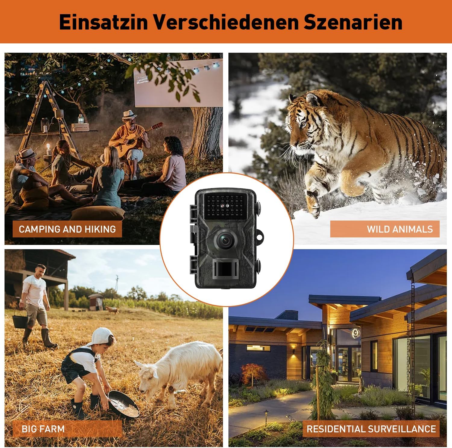 Wildkamera, 60MP 4K Video Wildtierkamera, 0,1 Sekunden ausgelöste IP66 wasserdichte Wildkamera mit Nachtsicht und Infrarotfunktion zur Tierüberwachung - 7