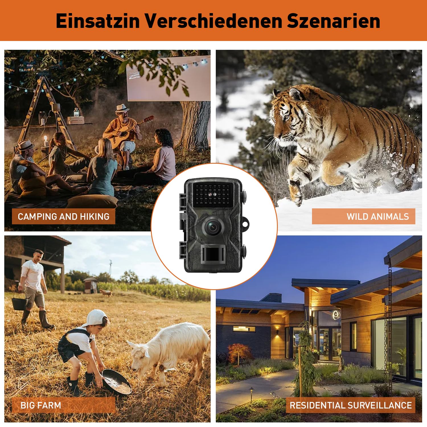 Wildkamera 60MP 4K Video IP66 wasserdicht Nachtsicht Infrarot Tierüberwachung