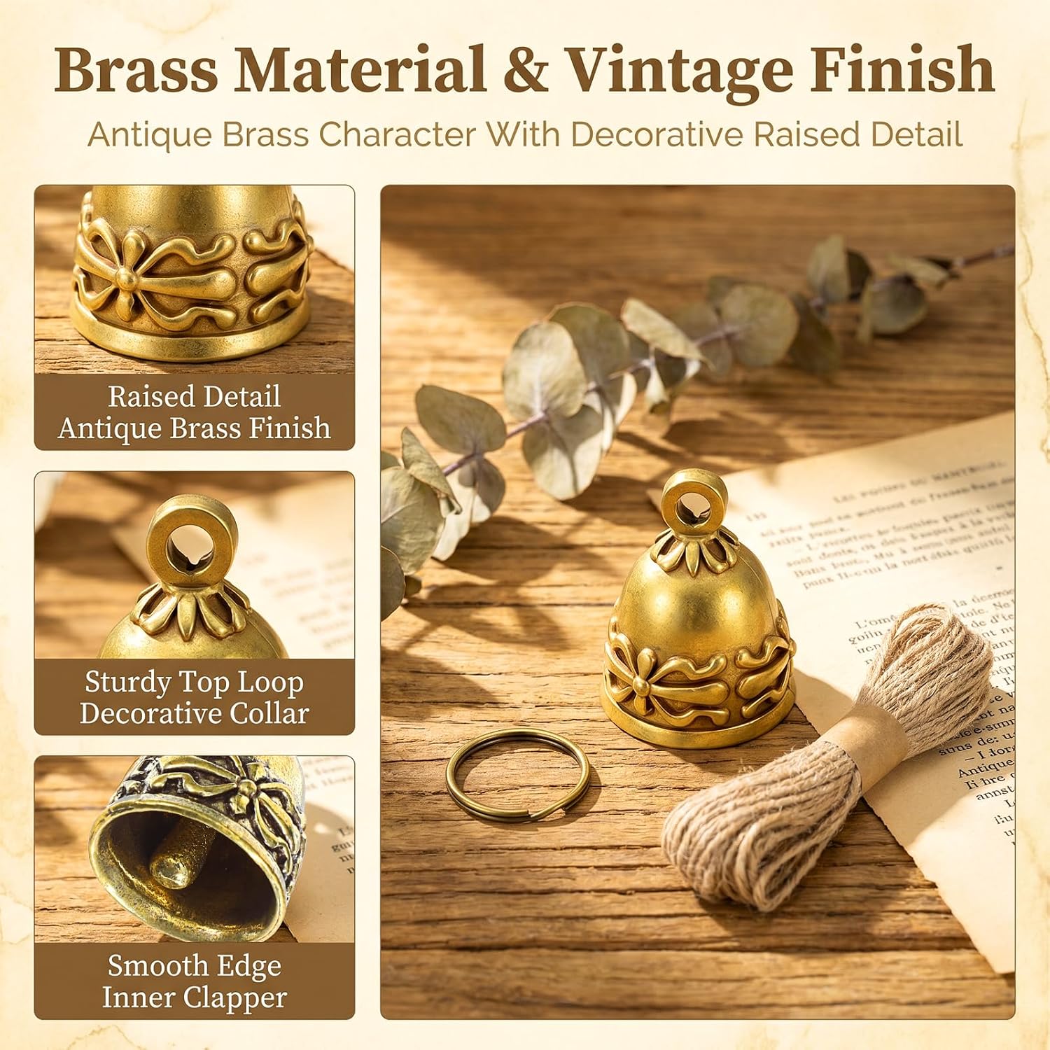 30 Pcs Small Brass Bells for Crafts, Wind Chimes, Christmas Decor