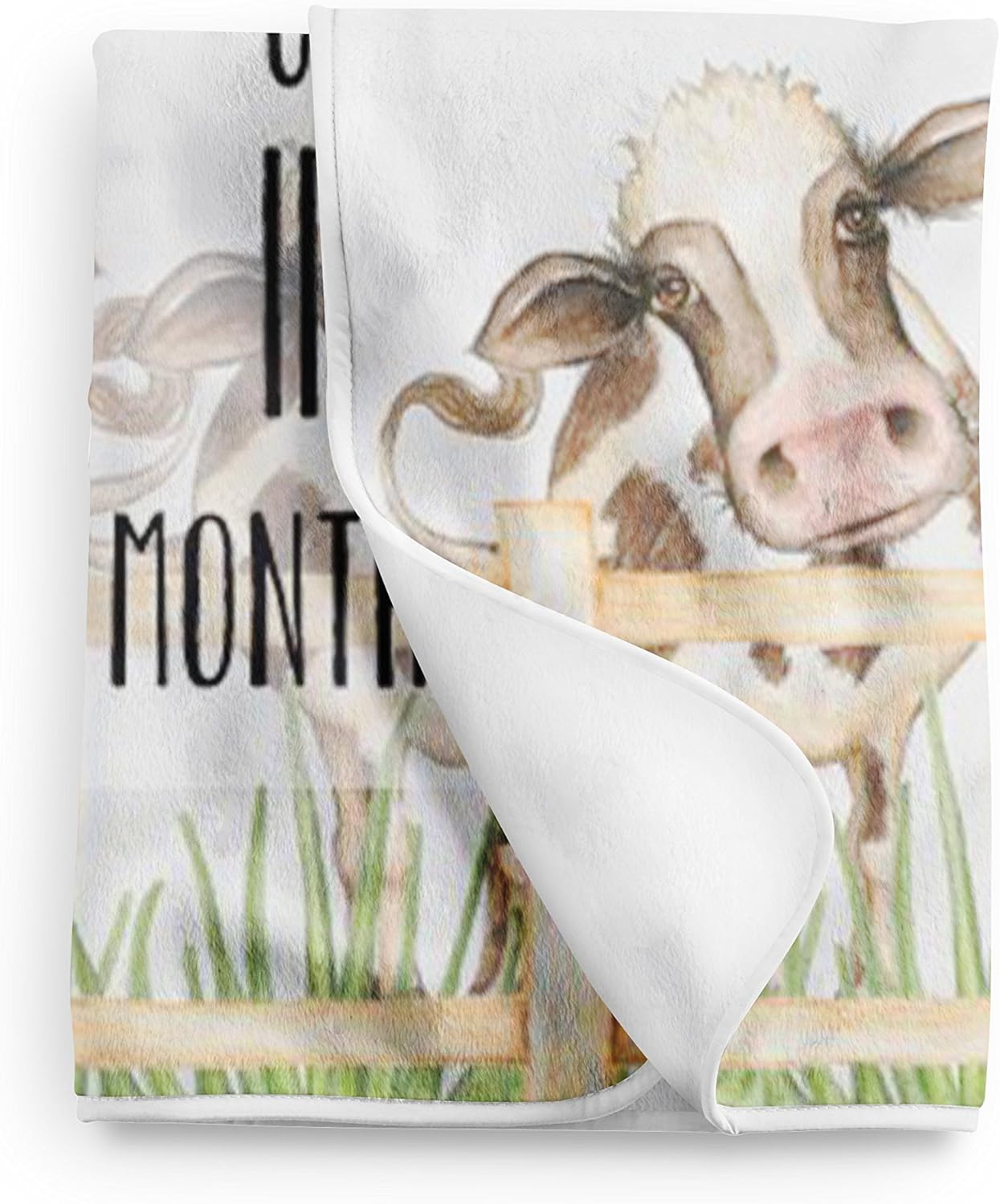 Cows Milestone Blanket Month Growth Tracker Minky Fleece Blanket Custom Personalized Watercolor Newborn (30x40) White