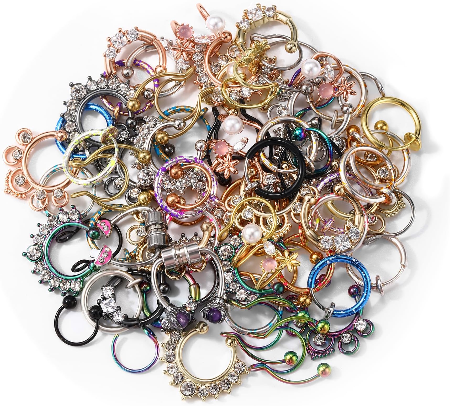 Non-piercing Septum Ring, Random 20pcs Fake Nose Hoop for Women Men, No Pain Faux Nose Ring Non Piercing Lip Labret Hoop, Faux Nose Piercing