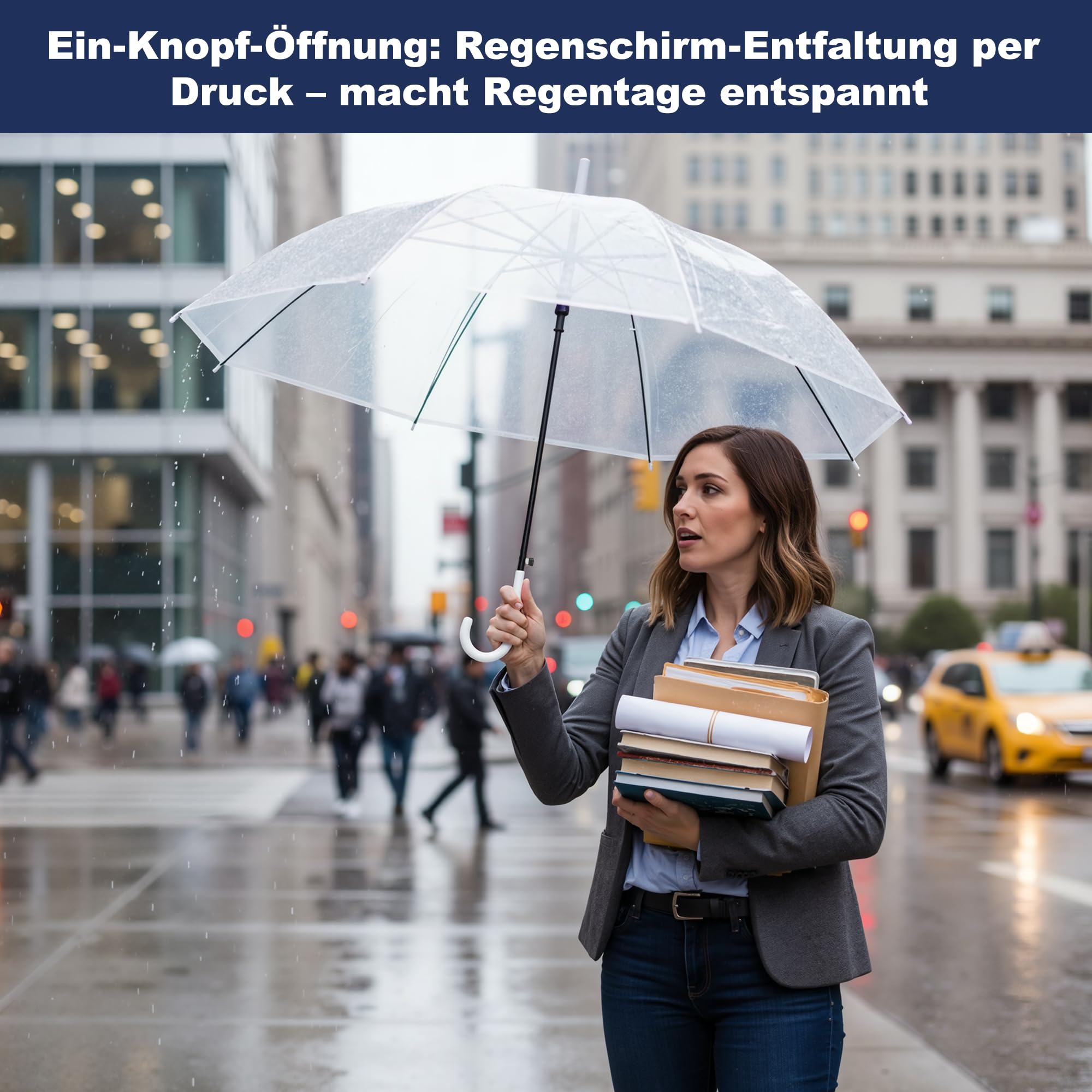 uyoyous 10pcs Einweg durchsichtig Stockschirme, Automatische transparent Regenschirm mit 8 Metal Schirmrippen Zerklüftet, Einzelschirm Ø 95 cm, Ein Personen Regenschirm