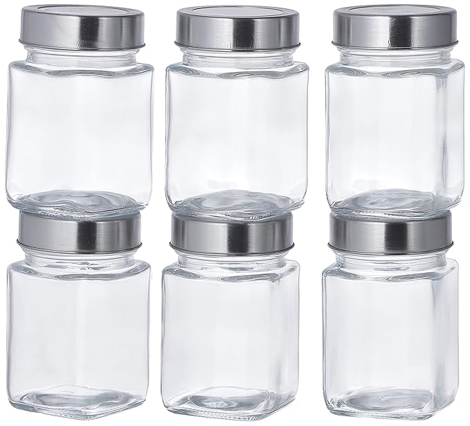 Amazon Brand – Solimo Square Glass Storage Containers (Transparent, Set Of 6, 310 ml Each) at Rs. 449