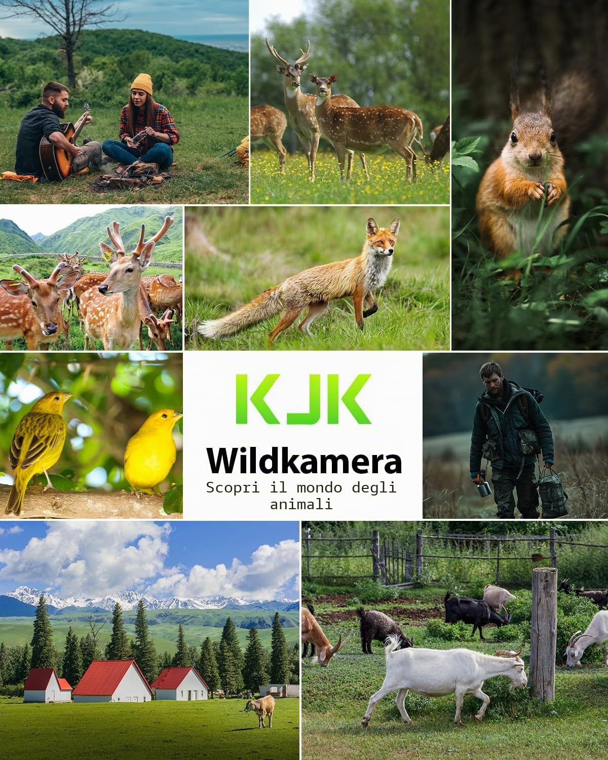 KJK 4K 64MP Fotocamera Caccia WiFi con scheda SD da 64 GB, IP67 Impermeabile Fototrappola Infrarossi Invisibili con Velocità di Trigger 0.05s, 130°Angolo ampio Schermo a colori HD