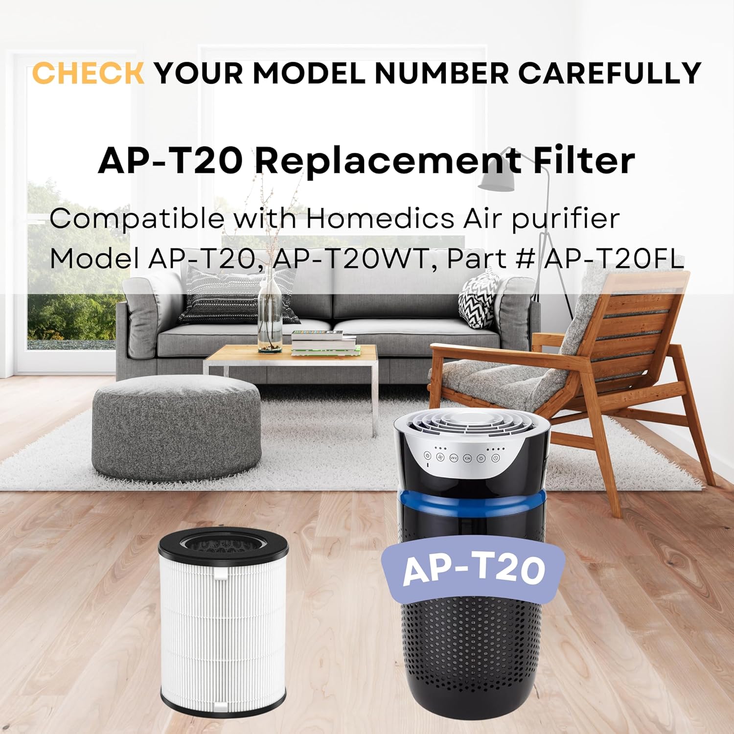 Nispira AP-T20FL True HEPA Replacement Filter Compatible with TotalClean 360° Tower Air Purifier AP-T20 AP-T20WT, 2 Pack
