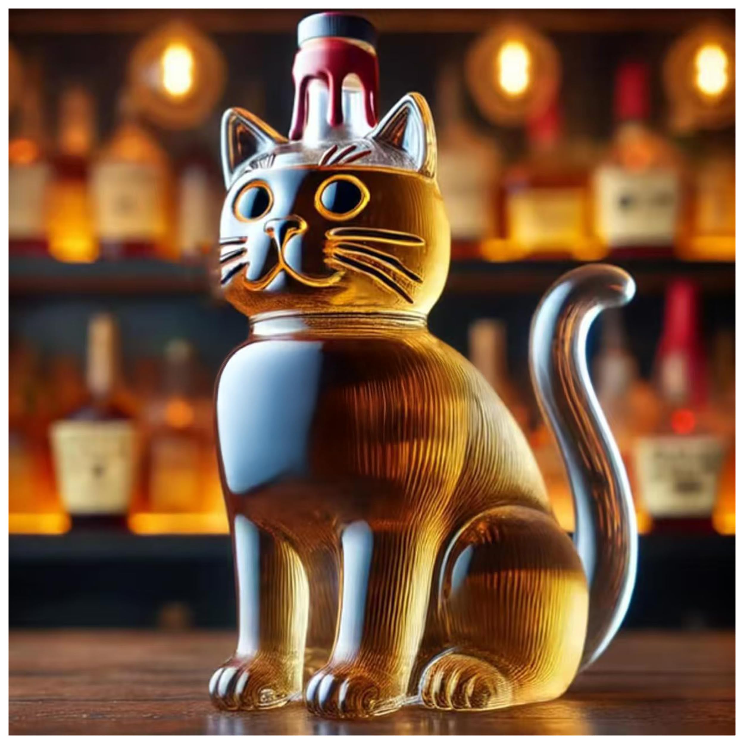 Jsvsza Pug-Shaped Whiskey Decanter 280ml Novelty Chihuahua/Dachshund/Bulldog/Cat Handmade Glass Wine Bottle Funny Animal-Themed Barware, for Bar Home Office Decoration, Cat B