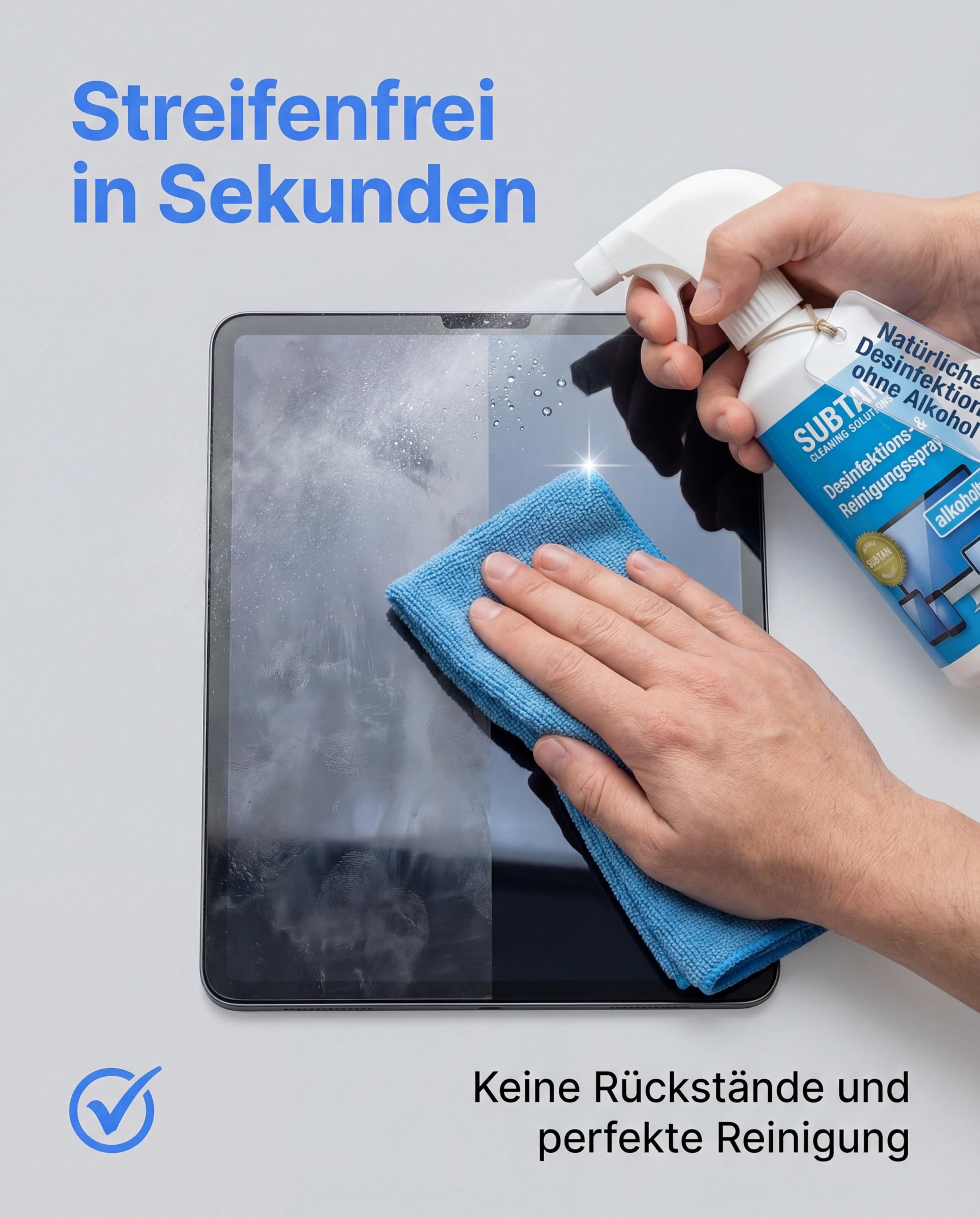 Blue HOCl Desinfektionsspray Display 500 ml – alkoholfrei keimfrei | Ökologisch abbaubar – reinigt Displays + Oberflächen ohne Schlieren & Rückstände – keine aggressiven Chemikalien