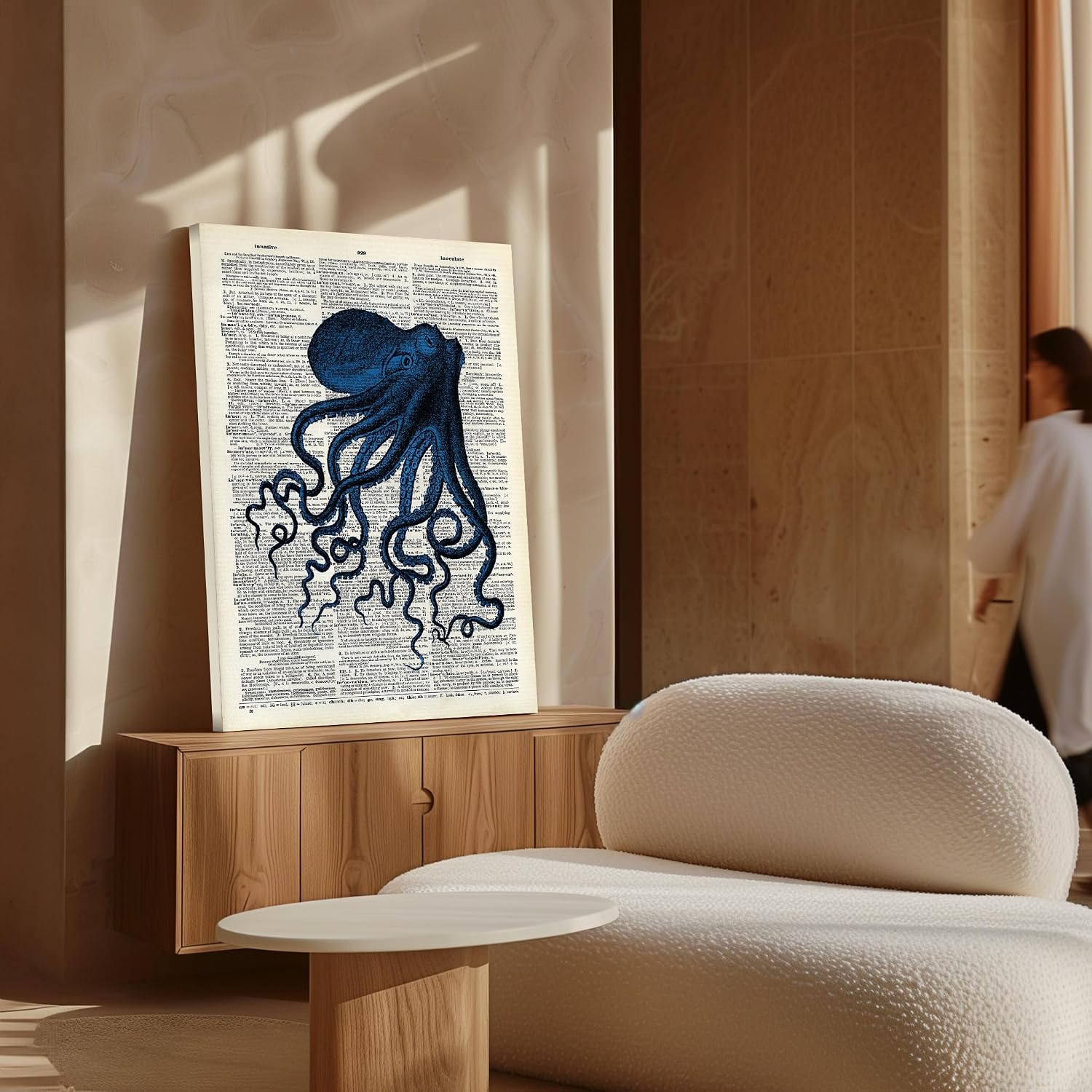 Poster Master Dictionary Art Canvas - Blue Octopus Print - Gift for Him, Her, Animal Lover - Kraken Art - Nautical Decor for Bathroom, Ocean or Beach House - 8x10 STRETCHED Canvas