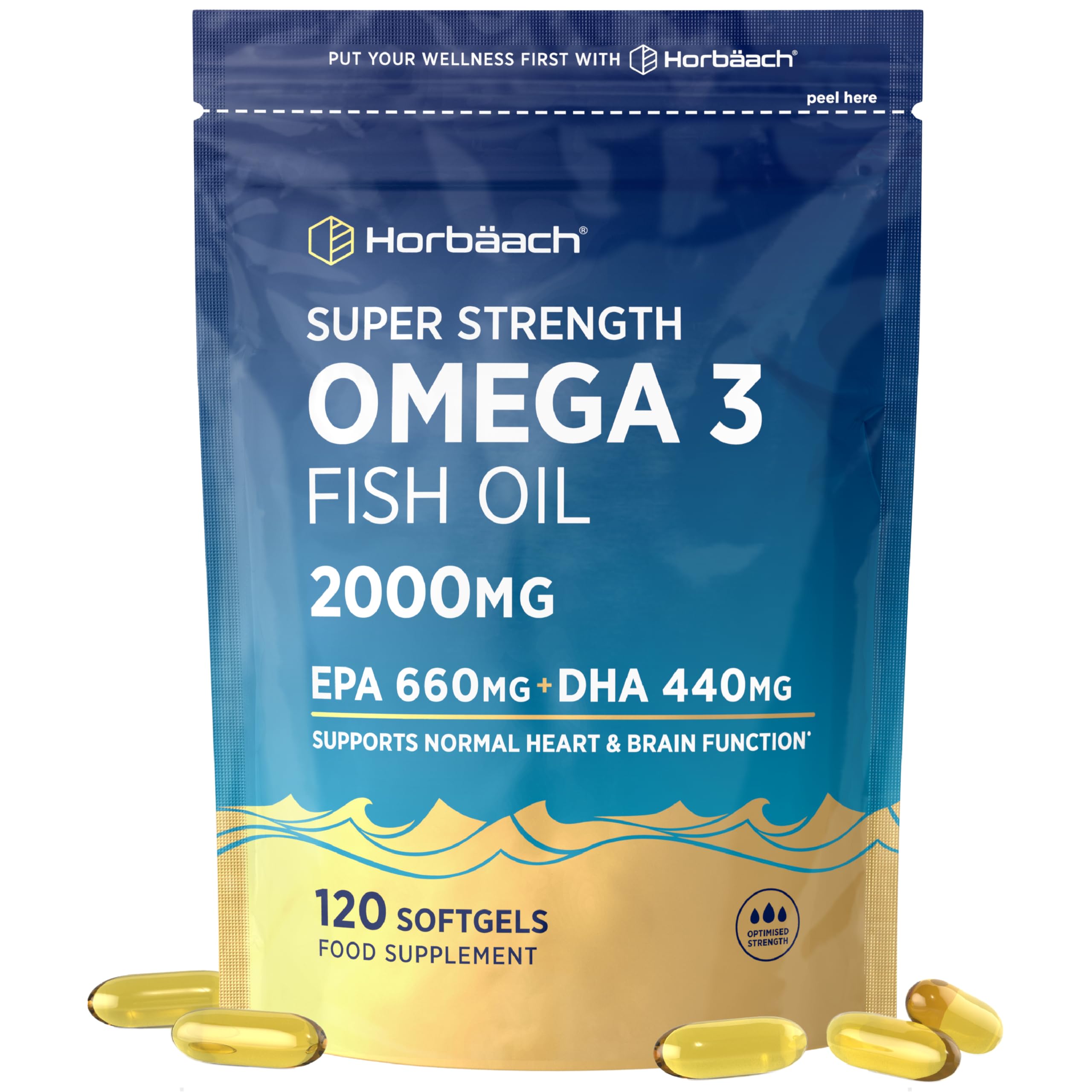 Omega 3 Capsules High Strength 2000mg with 660mg of EPA and 440mg of DHA | 120 Softgels | Natural Source of Omega 3 Fish Oil | by Horbaach