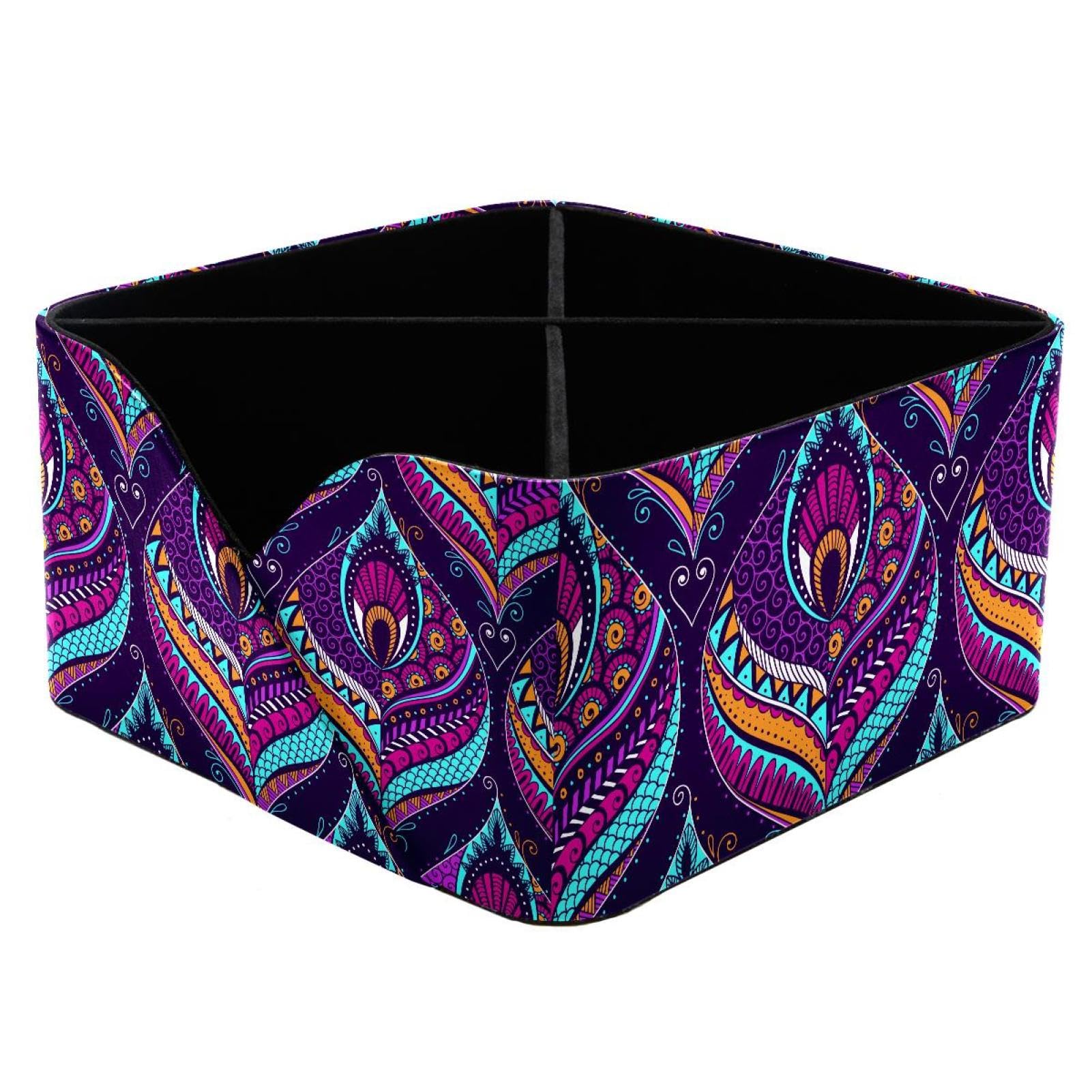 KengjuTesu Peacock Feathers Desktop Organizer Pen Holder, Rectangular Pencil Cup for Office, Study and Makeup Stations