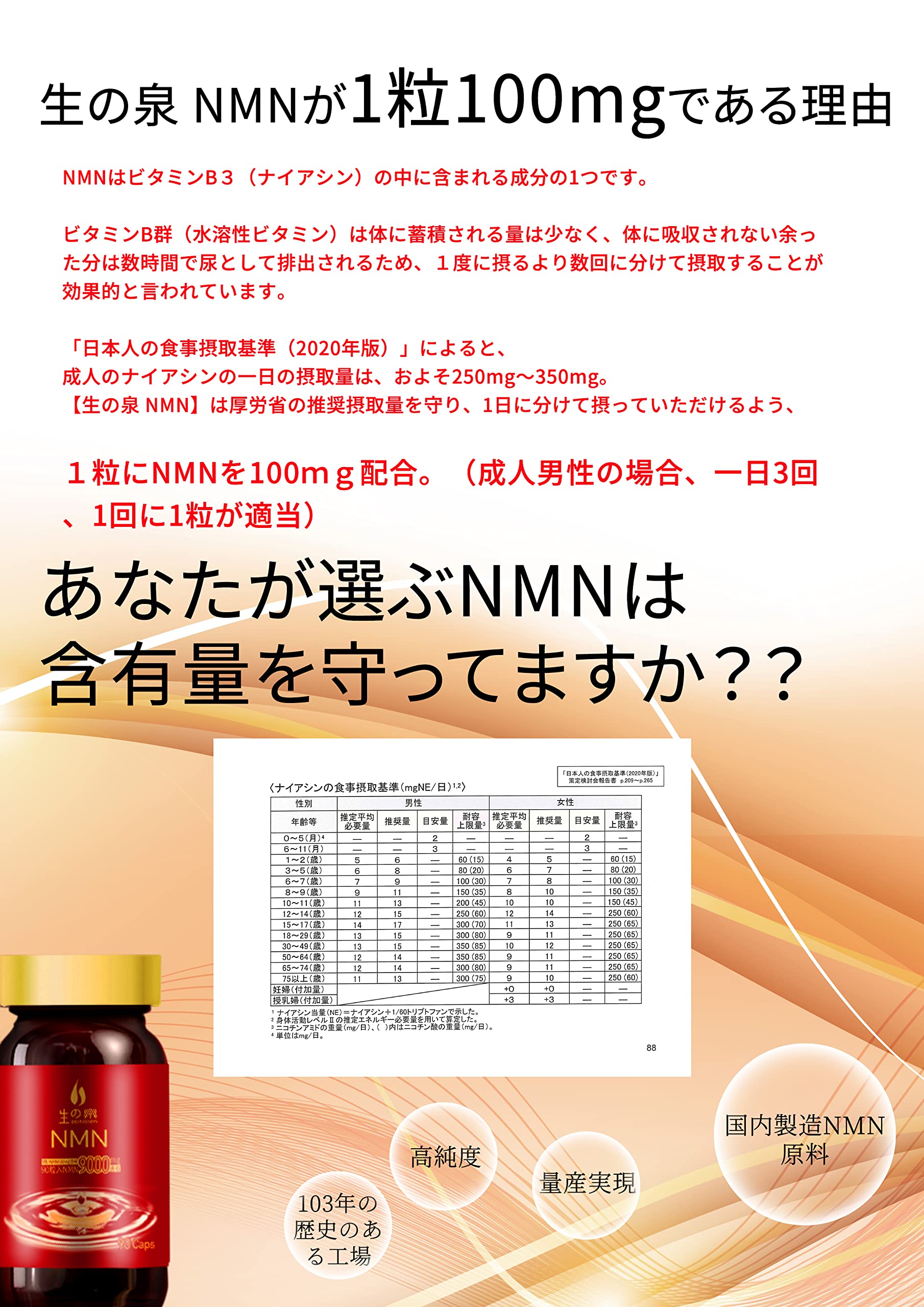 Amazon | 生の泉NMN）滅多にないNMN原料まで国内製造 安心・安全なNMN 