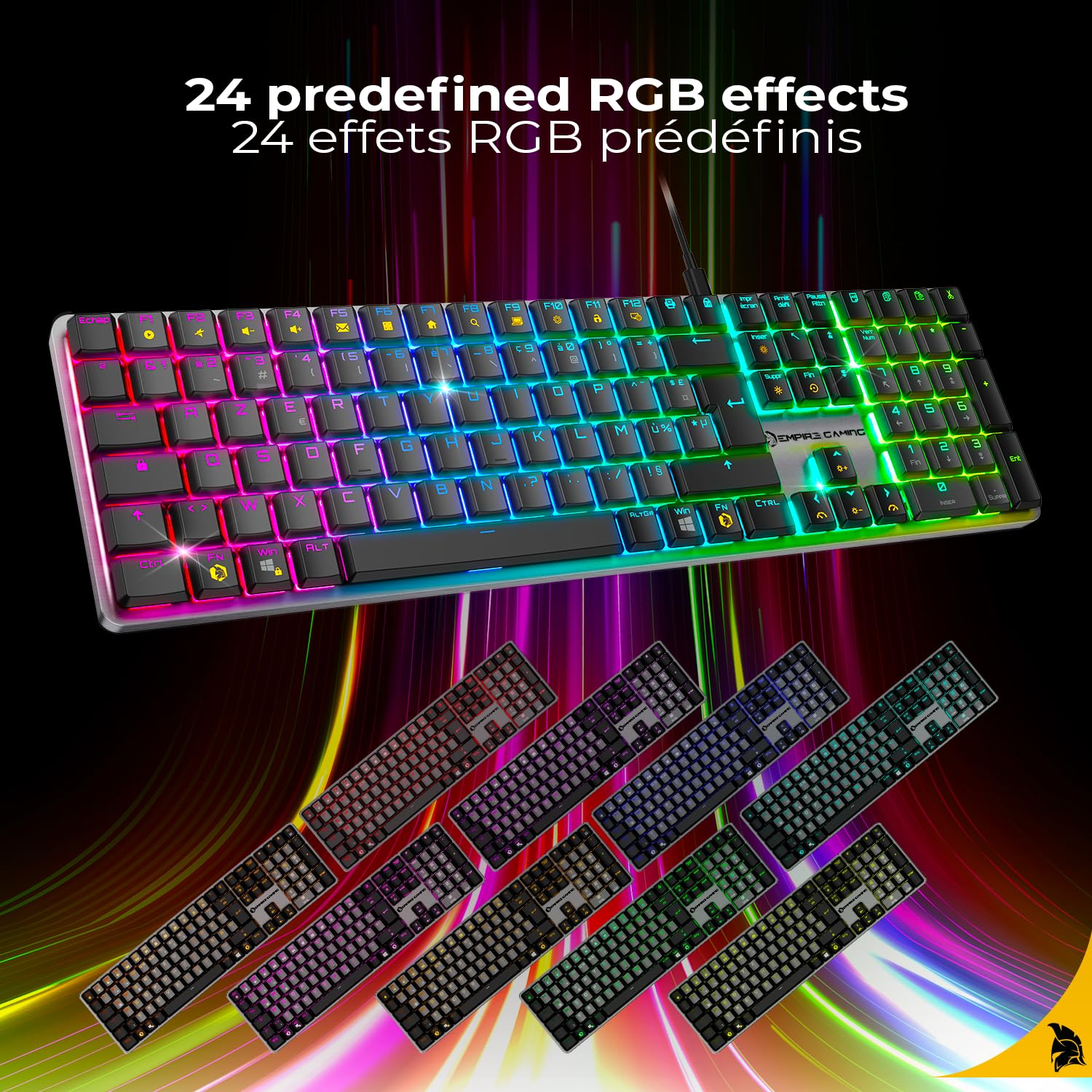 EMPIRE GAMING K243 - Przewodowa mechaniczna klawiatura do gier FR (AZERTY) 111 klawiszy USB-C, przełączniki MX Red, RGB 24 efekty, Anti-Ghosting NKRO, kompatybilna z PC i konsolami