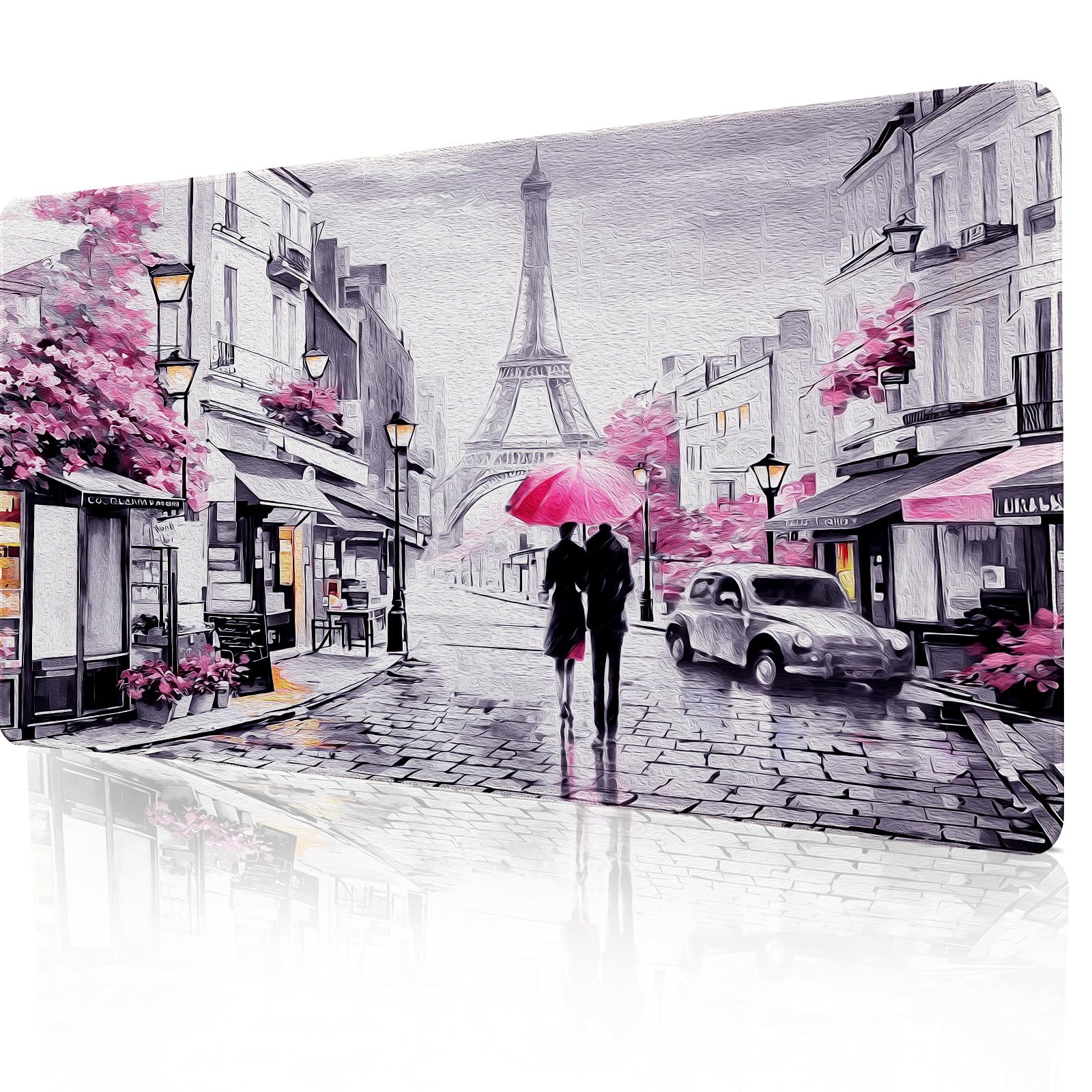 Lokigo Paris Eiffel Tower Desk Pad Mat, Romantic Vintage Gray Pink Large Desk Mat for Girls Women, Laptop Desk Mouse Pad for Office Work/Home/Decor,