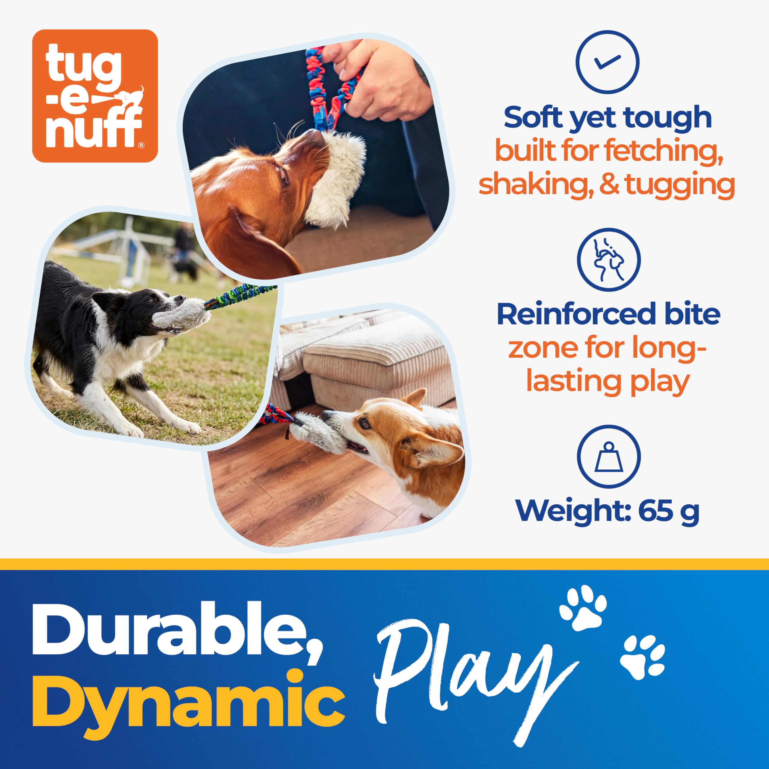 Tug-E-Nuff Bungee-Quietscher aus Kunstfell, für Hunde, 30,5 cm, Orange