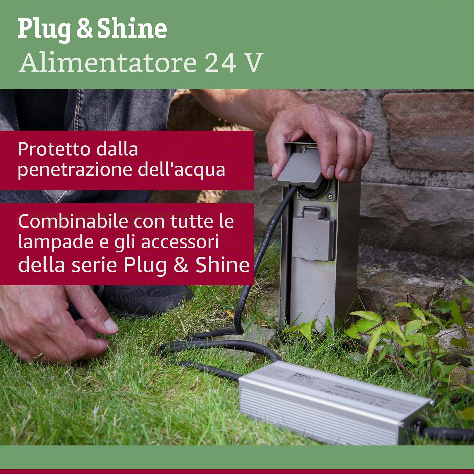 Paulmann 98848 Outdoor Plug & Shine Ip44 230/24 V Dc Nero Plastica 988.48 Trasformatore Esterno Luci Power Supply, Plastica, 21 W, 5 x 3 x 10.4 cm