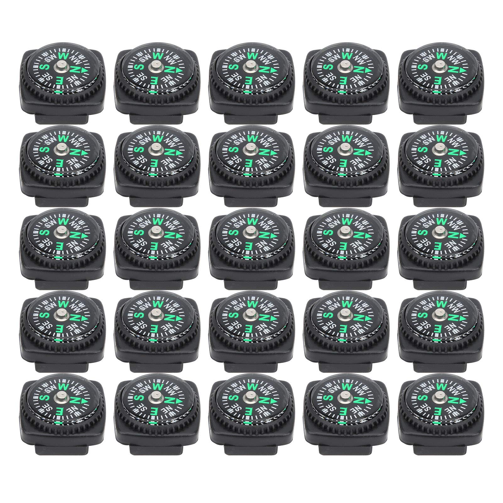 KIMISS Confezione da 25 Pezzi Nero Sopravvivenza, Bussola Ombrello Corda Accessori Bussola Fibbie di Navigazione Bracciale Paracord Strumento Esterno
