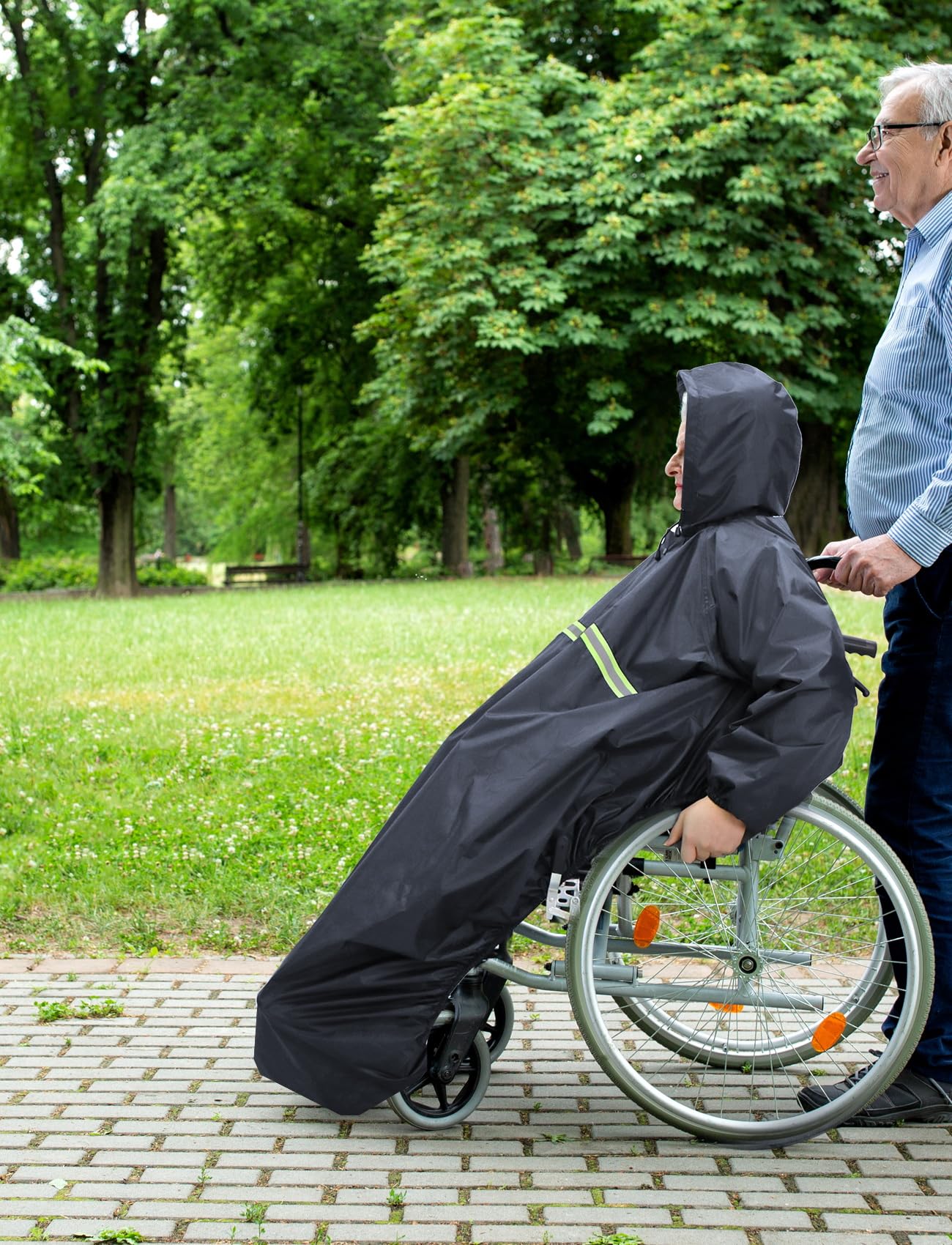 Anyoo Wodoodporne ponczo na wózek inwalidzki z kapturem pokrowiec wielokrotnego użytku lekki płaszcz ponczo idealny dla dorosłych, A-Szary, rozmiar uniwersalny