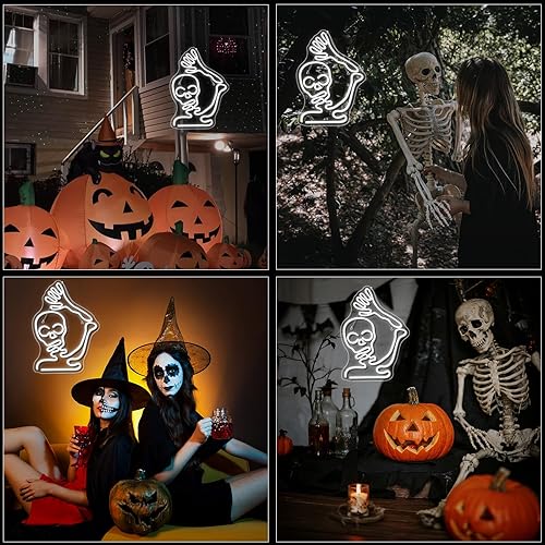 Miniatura 2 de Looklight Letrero de neón de calavera de esqueleto para decoración de Halloween, luces LED de esqueleto de Halloween para dormitorio, puerta