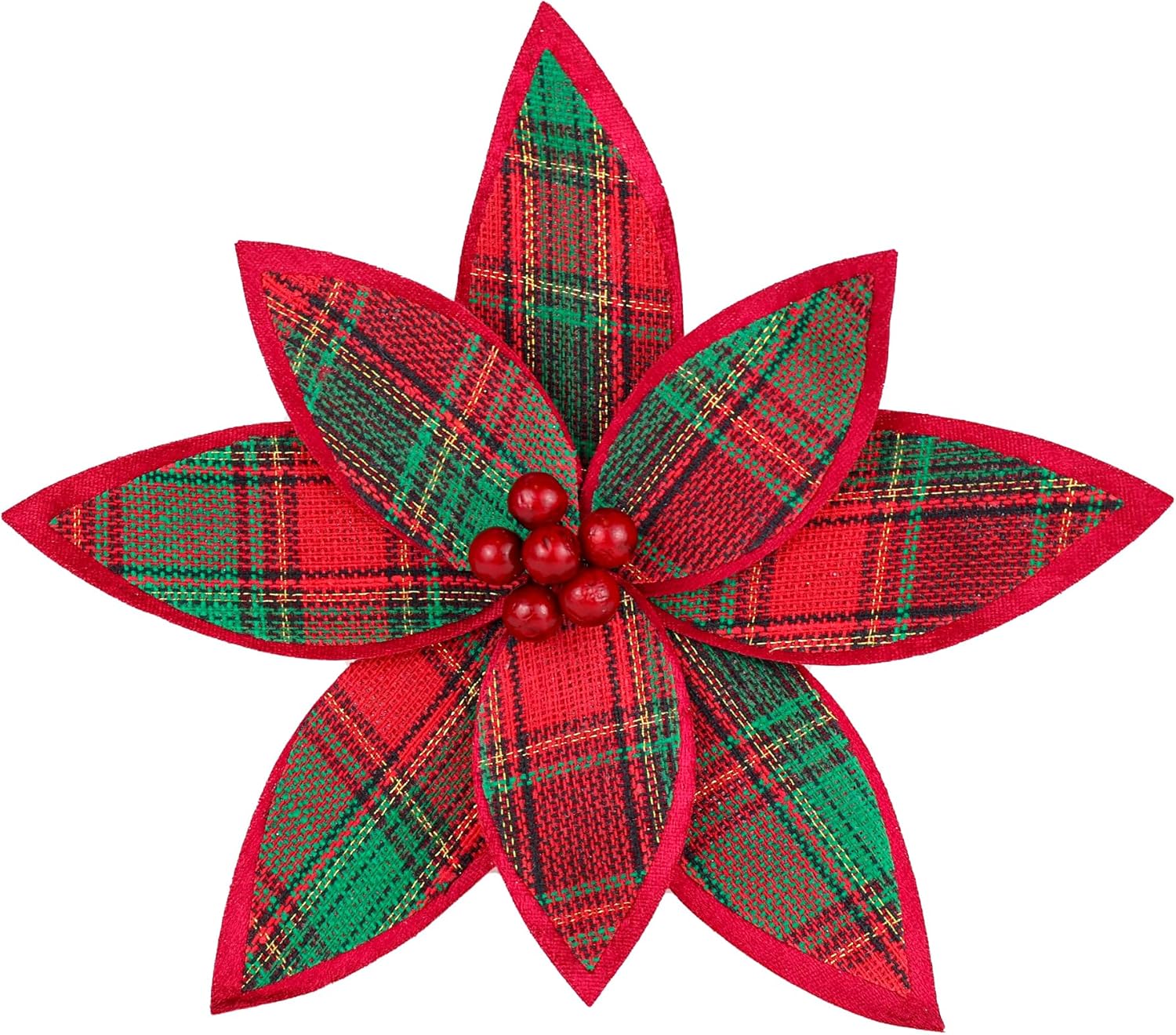 Lotus Hills 6 Pcs Plaid Poinsettias Artificial Christmas