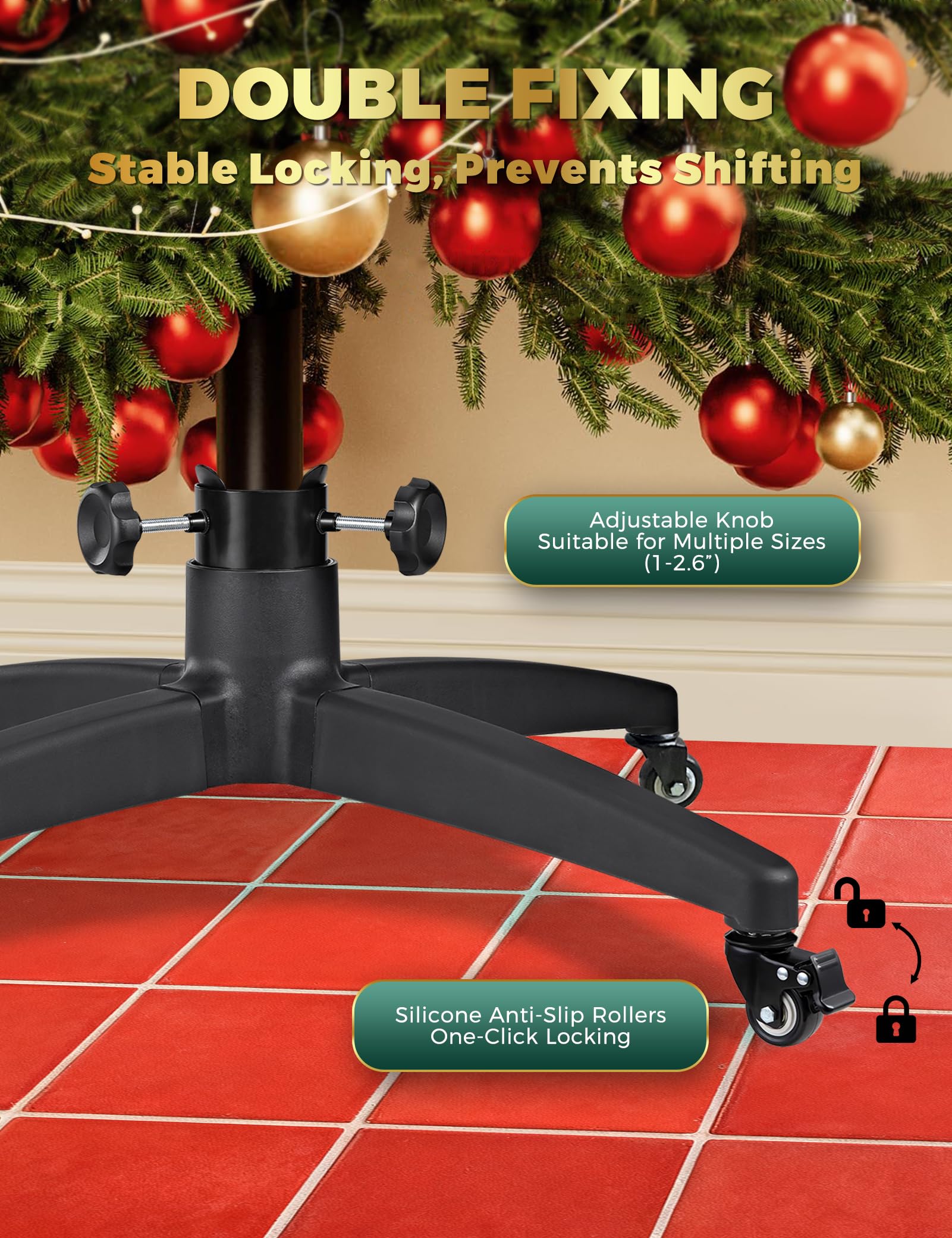 Soporte artificial para árbol de Navidad, soporte para árbol de Navidad artificial, soporte para árbol de Navidad de hasta 7.5 pies, base para poste de árbol de 1 a 2.56 pulgadas