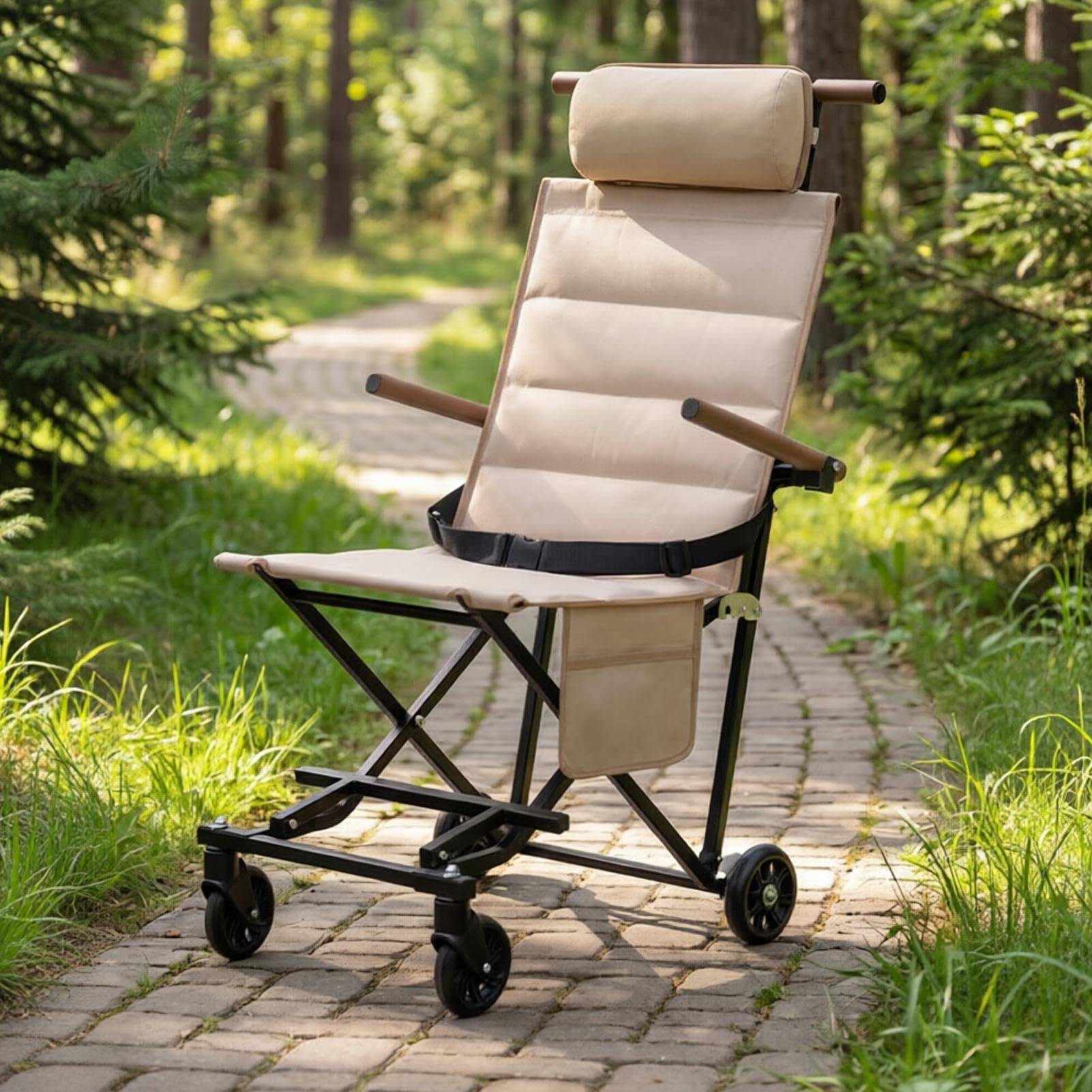 Sillas De Transporte Para Mayores Scooter De Movilidad Reclinable Y Sentado | Silla Con Ruedas Plegable Ligera Alta Capacidad Portante Para Adultos Discapacitados, Mayores, Niños, Exterior, Playa,