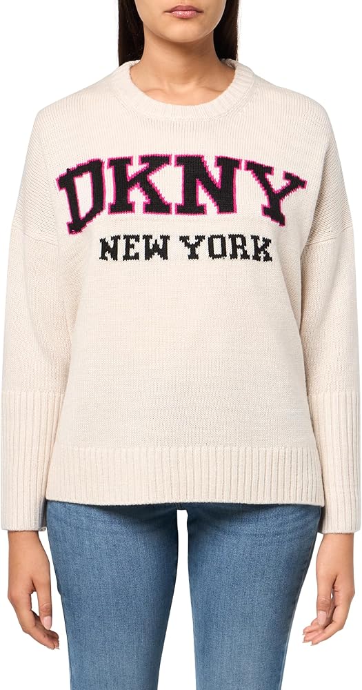 DKNY Women's Jeans Sweater, Cortdo Heather/Black/Festive Pink, X