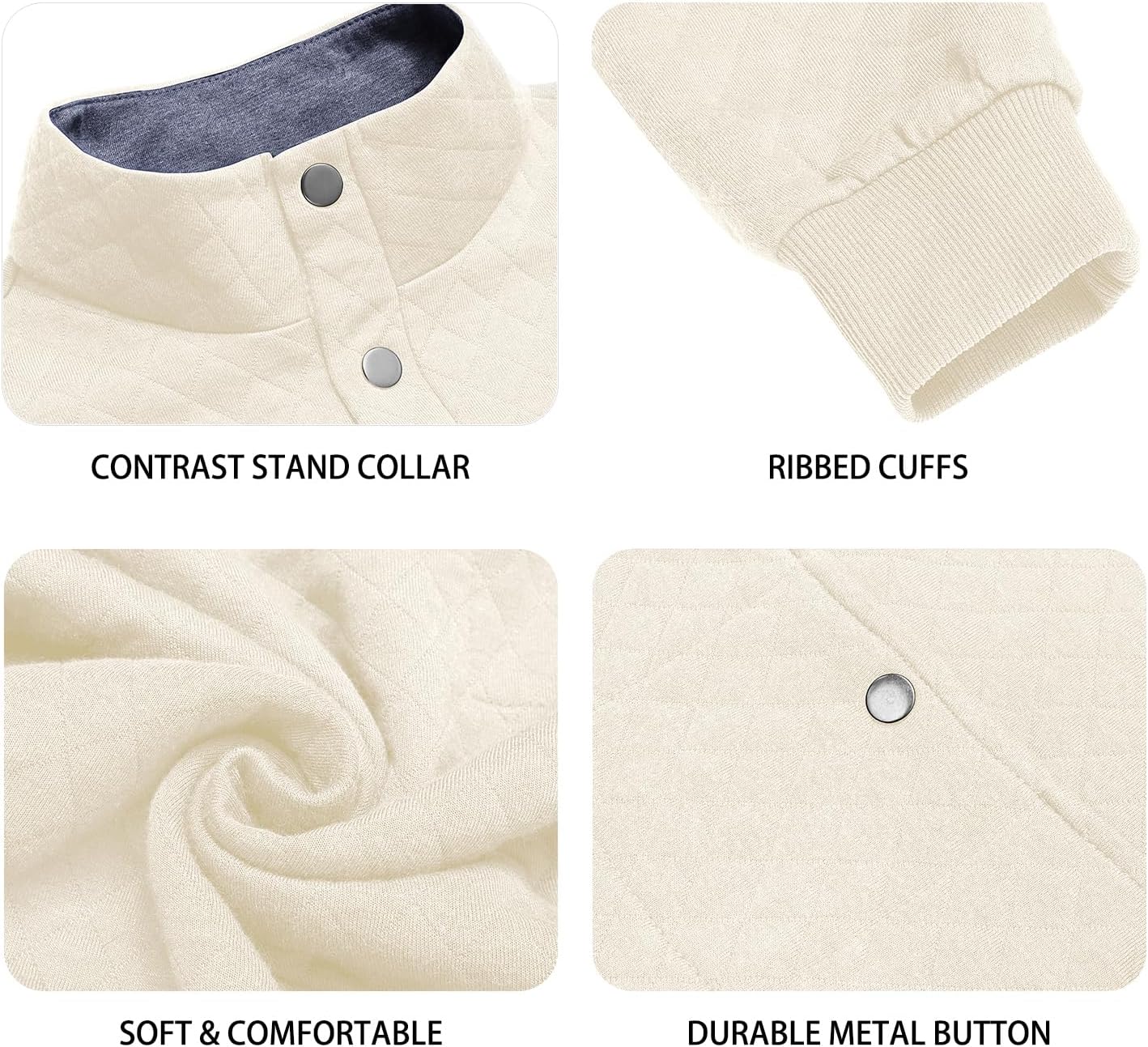 URRU Men's Quilted Sweatshirt Contrast Stand Collar Dressy Casual Long Sleeve Quarter Botton Fall Pullover Sweaters S-2XL - Image 5