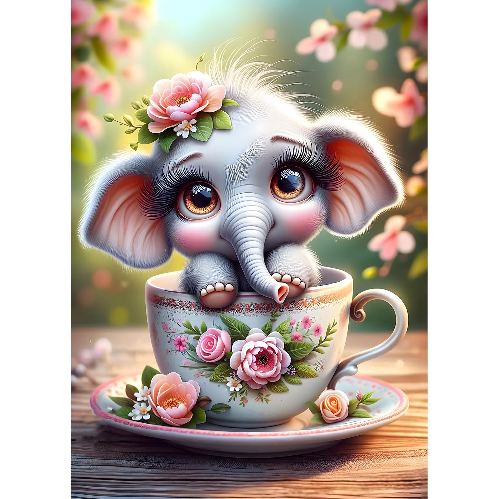 DPHERO Cute Elephant Diamond Painting Kits for Beginners Adults,5D DIY Cup Diamond Art Kits,Round Full Drill Flowers Gem Art Crafts,DIY Flowers Painting by Numbers for Home Wall Decor 12x16 inch