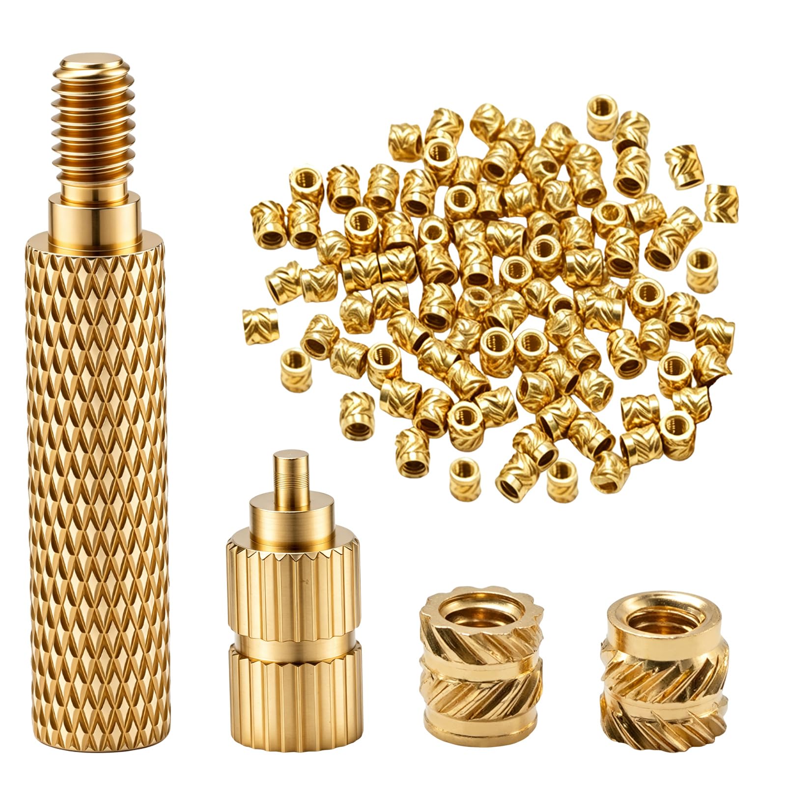 Hoypeyfiy 100 PCS M4 Heat-Set Inserts, Reverse-Helix Spline Design, Brass, Suitable for Thermoplastic Materials, Used in 3D Printing and Electrical Forming Machines