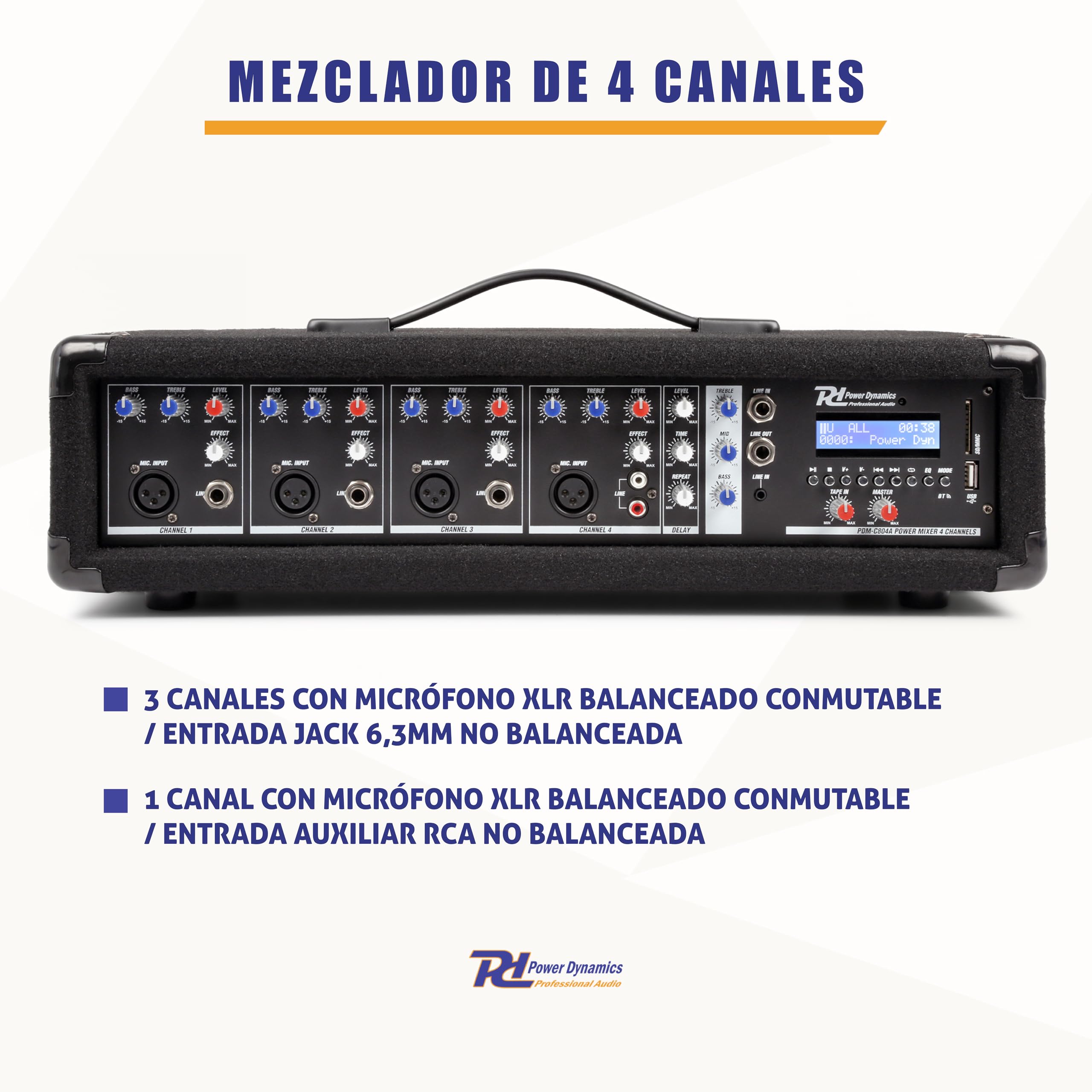 Vonyx VPS082A - Sistema de Sonido PA 800W con Mezclador Amplificado de 8 Canales, Bluetooth, Altavoces pasivos de 8” y trípodes incluidos, Ideal para músicos, DJs y presentaciones en Directo