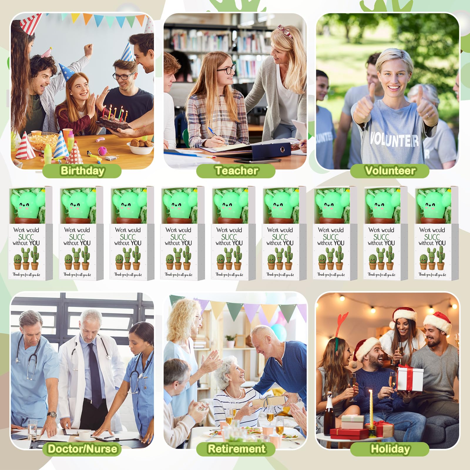 Wettarn 24 Sets Work Appreciation Gifts Cactus Stress Balls with Thank You Boxes Bulk Company Party Favors for Employee Coworker Staff Office Positive Relief Desk Decor