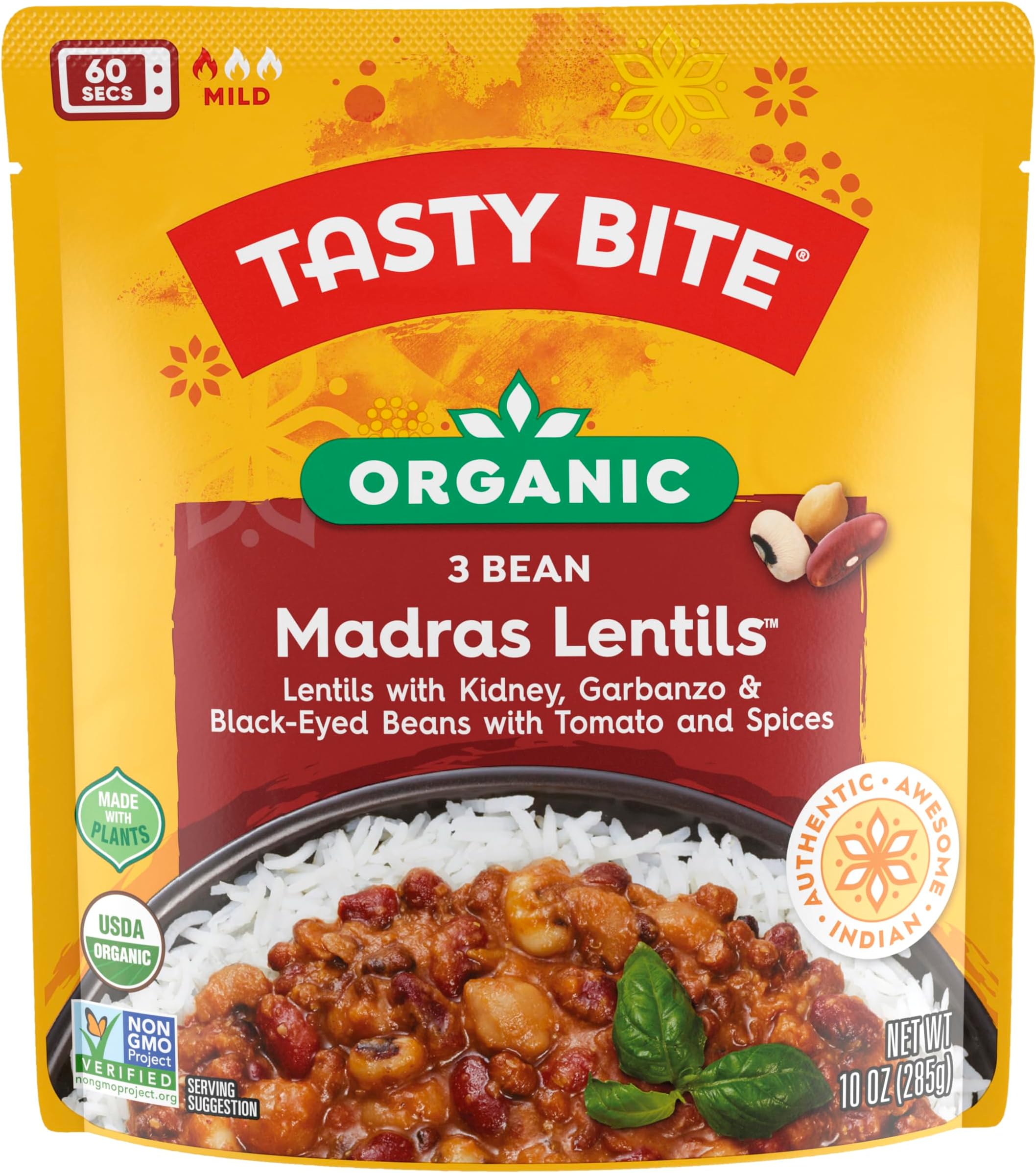 TASTYBITE Organic Three Bean Madras Lentils, 10 OZ
