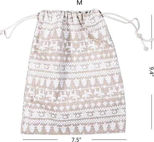 Miniatura 3 de Bolsas de regalo de lino de Navidad, bolsa de arpillera con cordón de Navidad, 3 unidades, bolsas de regalo de cáñamo de algodón para recuerdos de