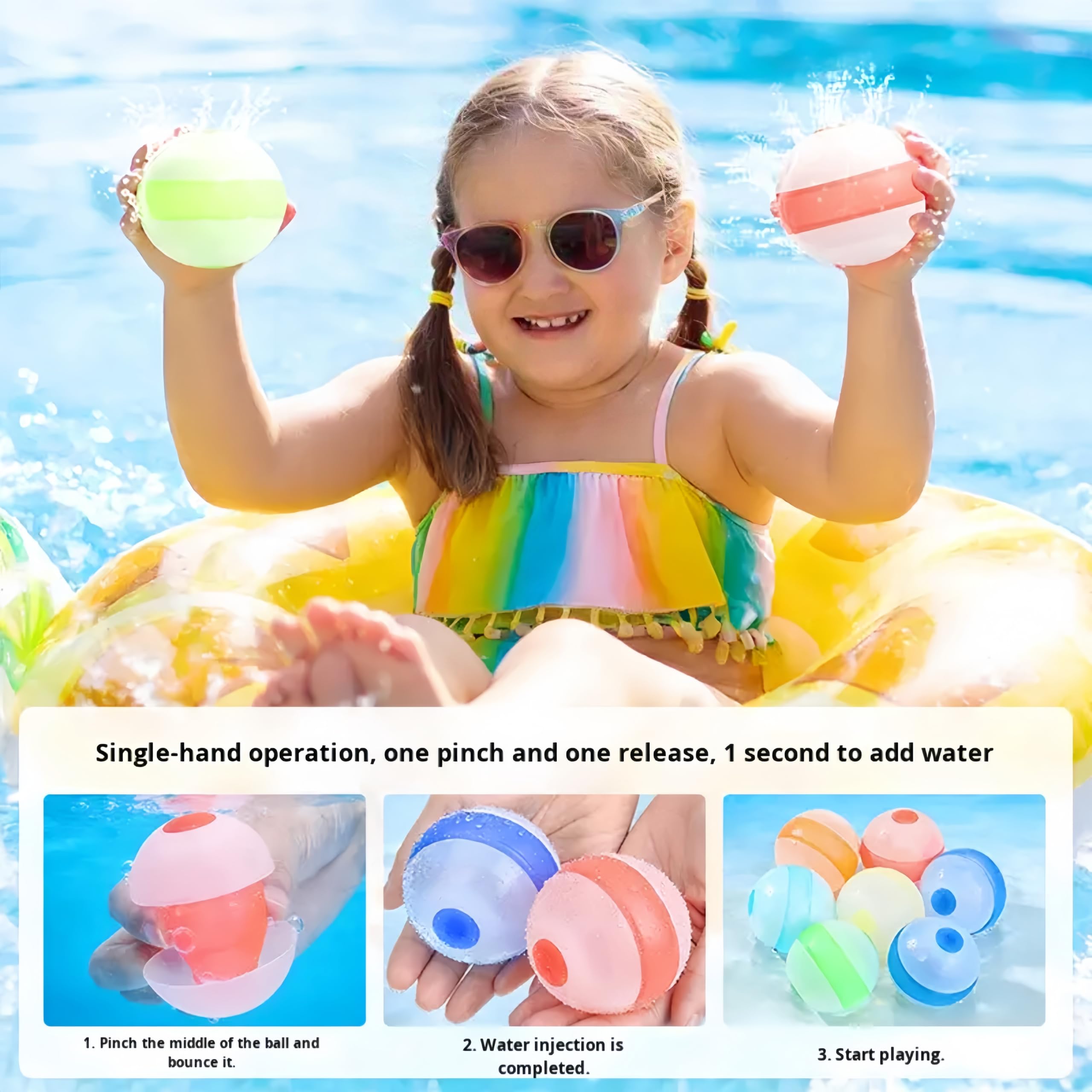 12 Stück Wasserbomben Wiederverwendbar, Wasserbomben Selbstschließend mit Netzbeutel, Eine Sekunde Schnellfüller Wasserballons für Sommer, Schwimmbad, Garten, Strand, Poolparty