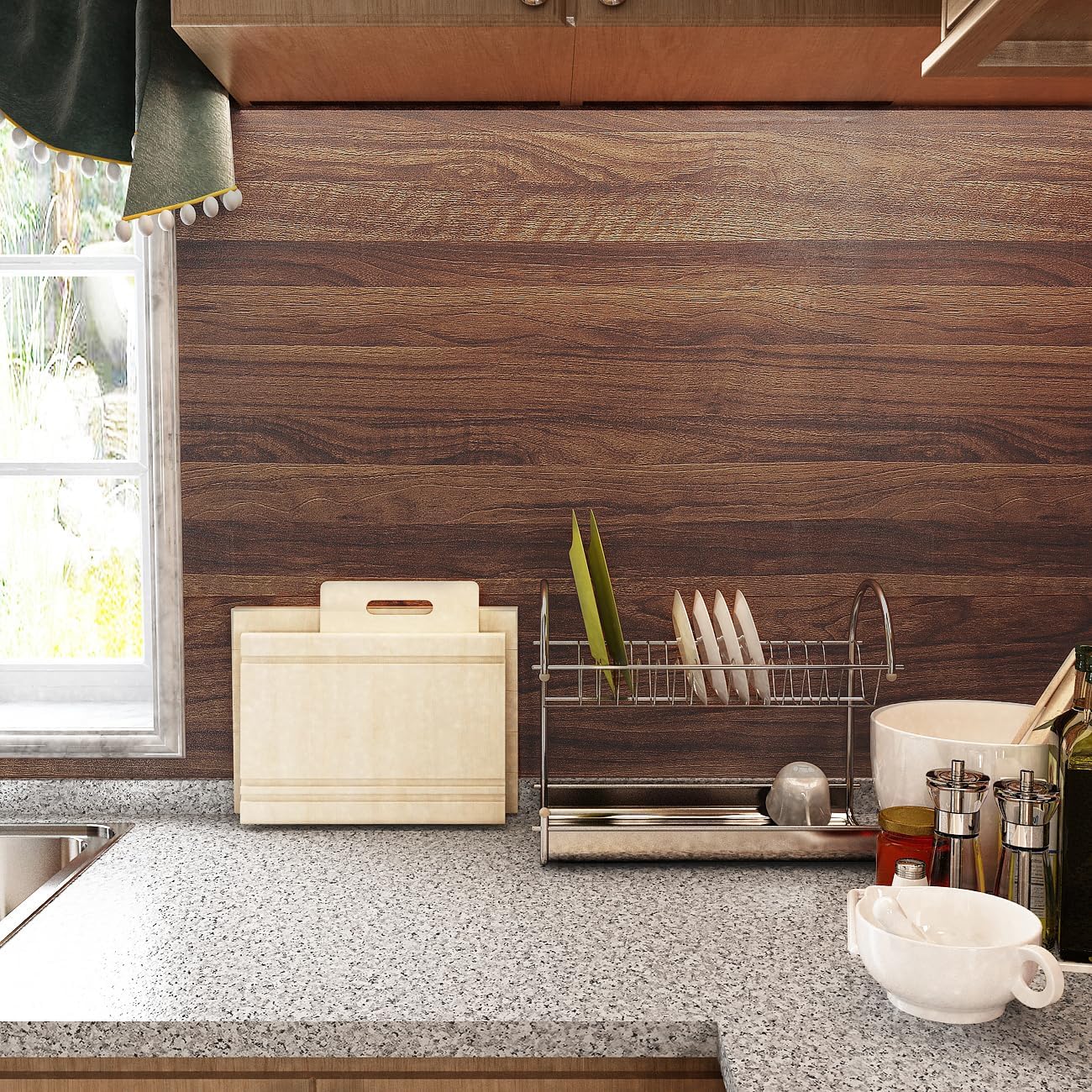Decotalk Vinilo Adhesivo Muebles Madera Marron 90X500cm Papel Pintado Autoadhesivo Madera Vinilo Encimera Cocina Resistente al Agua Vinilos Adhesiva Decoración de Paredes en Baño Cocina Sala de Estar