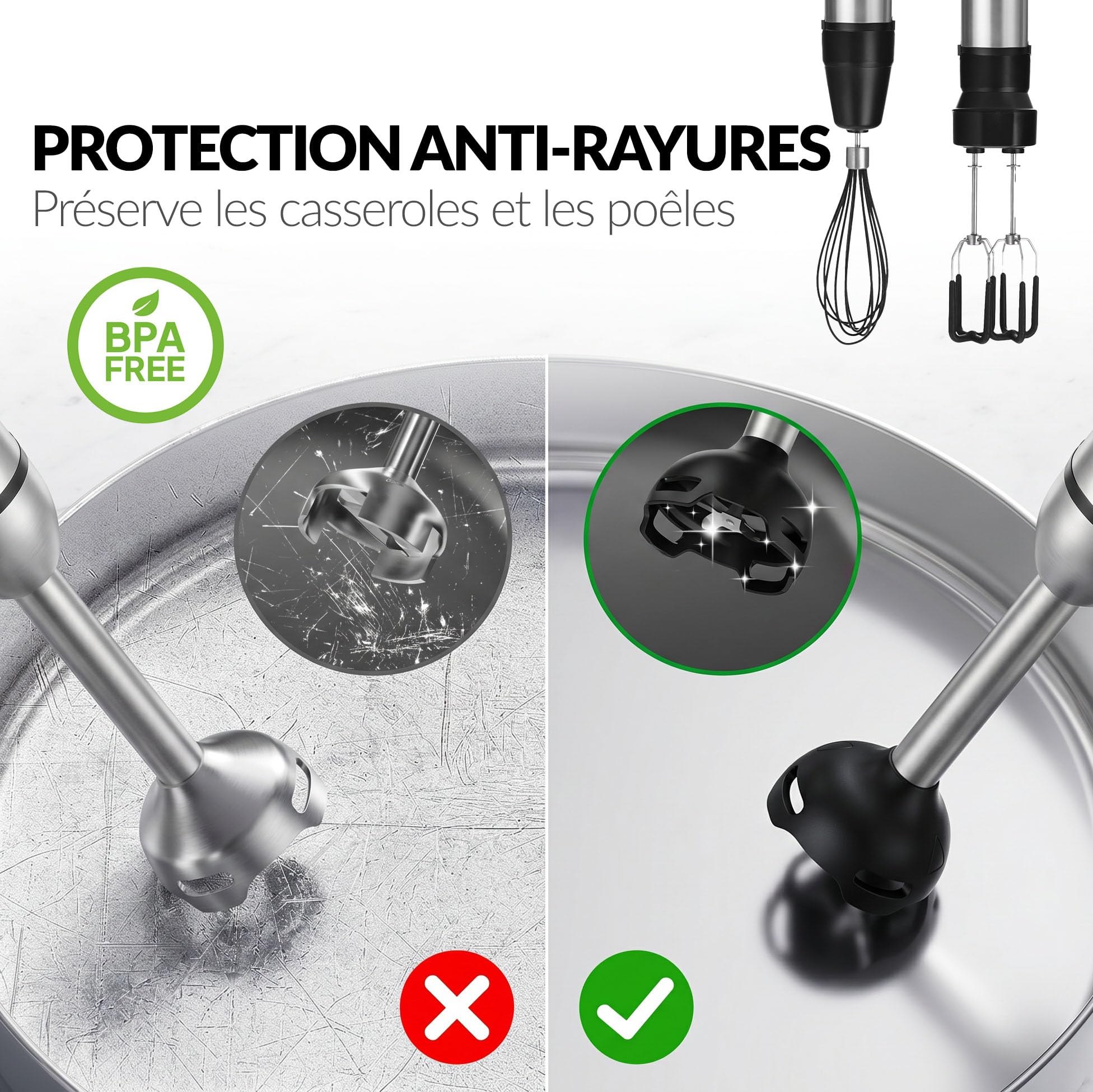 LEHMANN Mixeur Plongeant Multifonction 10 en 1, 2000 W, 12 Vitesses et Turbo, 12 Accessoires, Gobelet 800 ml, Hachoir 600 ml & 1500 ml, sans BPA, Écran Numérique Vitess, Protection Anti-rayure