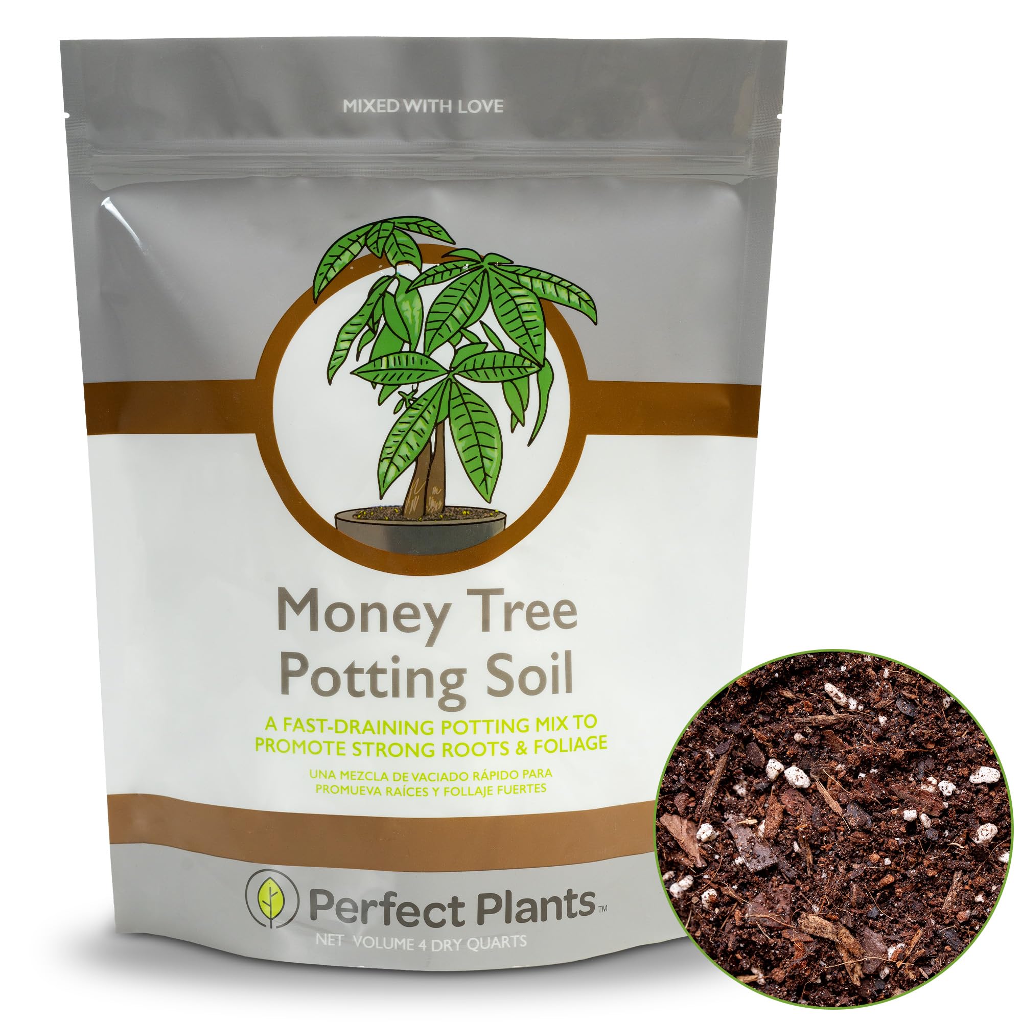 PERFECT PLANTSMoney Tree Potting Soil 4qt | Organic Coco Coir Based Plant Mix for Indoor Trees | Quickly Grow Your Indoor Forest