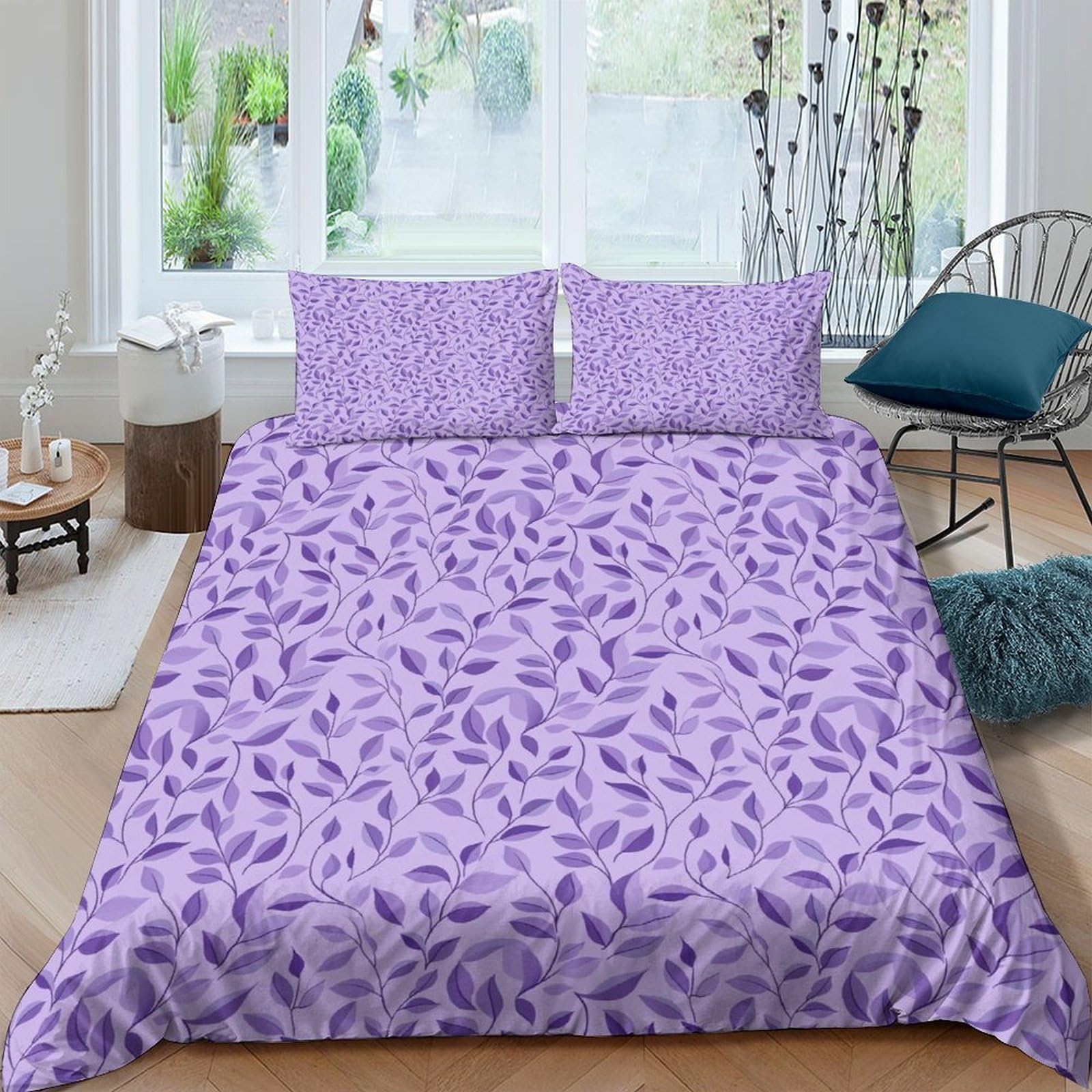 Ctjqhvkz Style-1 3D Printed Lavender Leaf Fitted Sheet Microfiber Soft Purple Botanical Bed Cover For Bedroom Guest Room Decor Single（135X200cm）