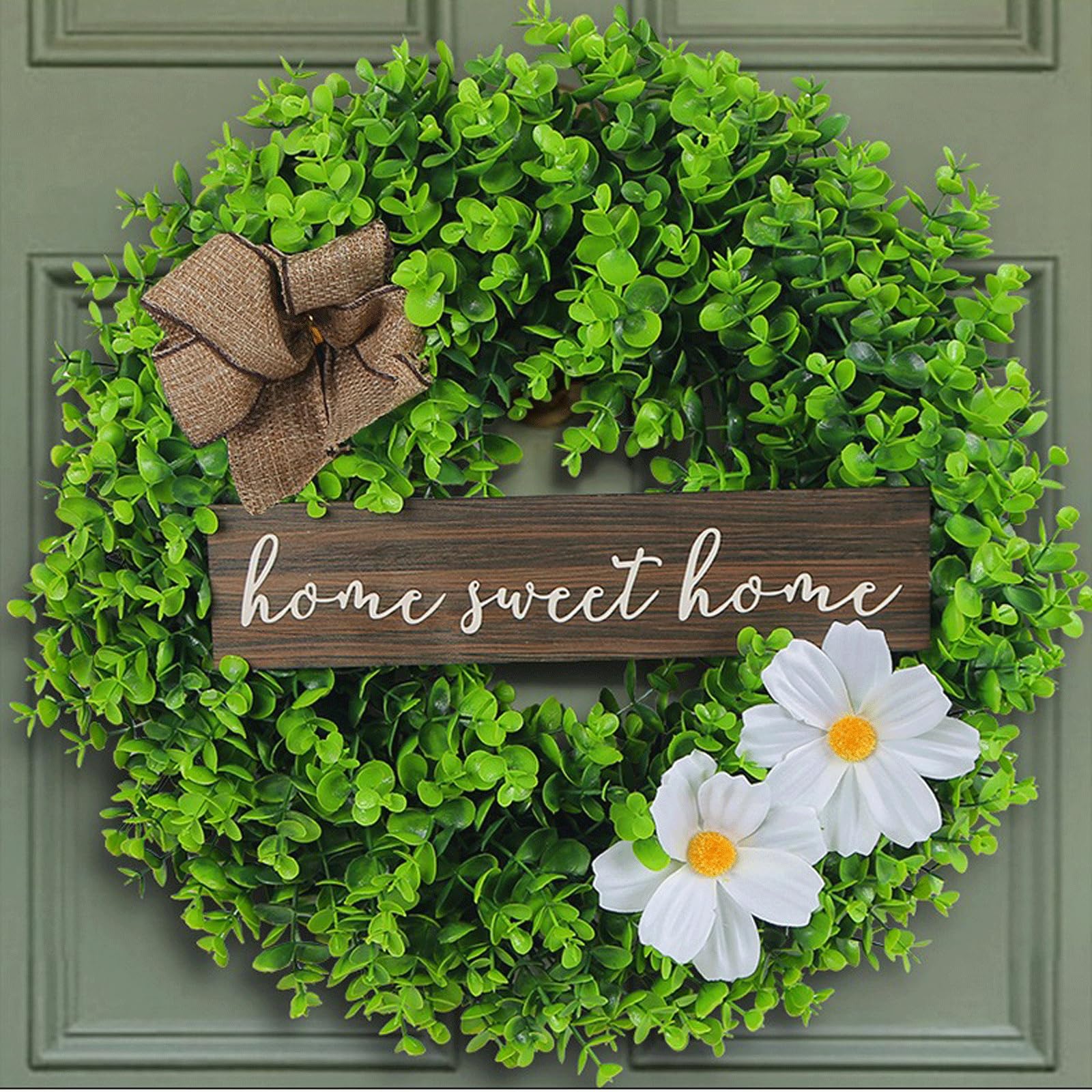 Ghirlanda di benvenuto per porta d'ingresso a molla per porta d'ingresso ghirlande a molla 45,7 x 45,7 cm Decorazione esterna per ghirlande per porte primaverili ed estive per ghirlanda primaverile
