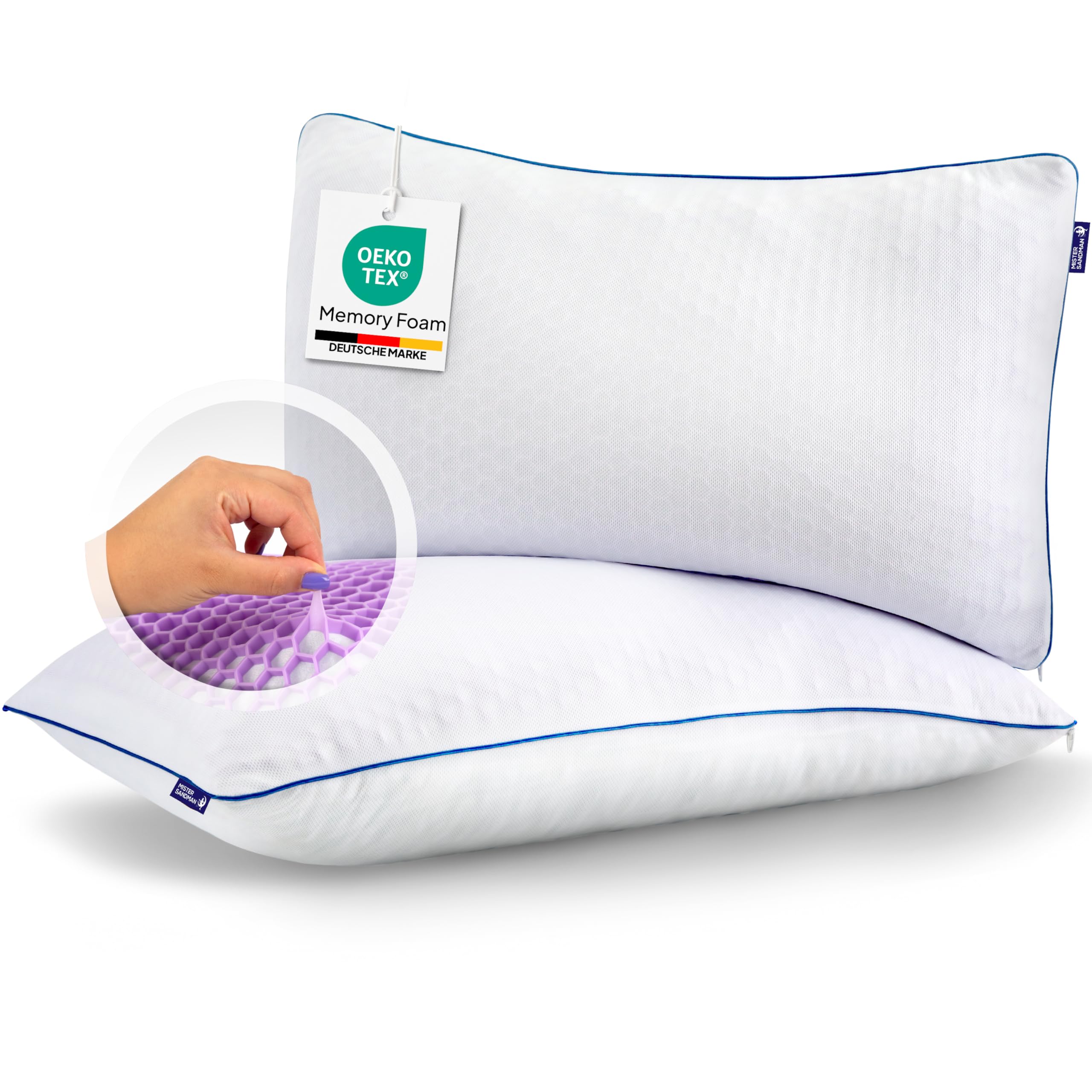 Mister Sandman Kopfkissen 40x80 cm – Ergonomisches Memory-Foam-Kissen für Seiten-, Rücken- und Bauchschläfer, Nackenstützkissen für erholsamen Schlaf, atmungsaktiv & waschbar