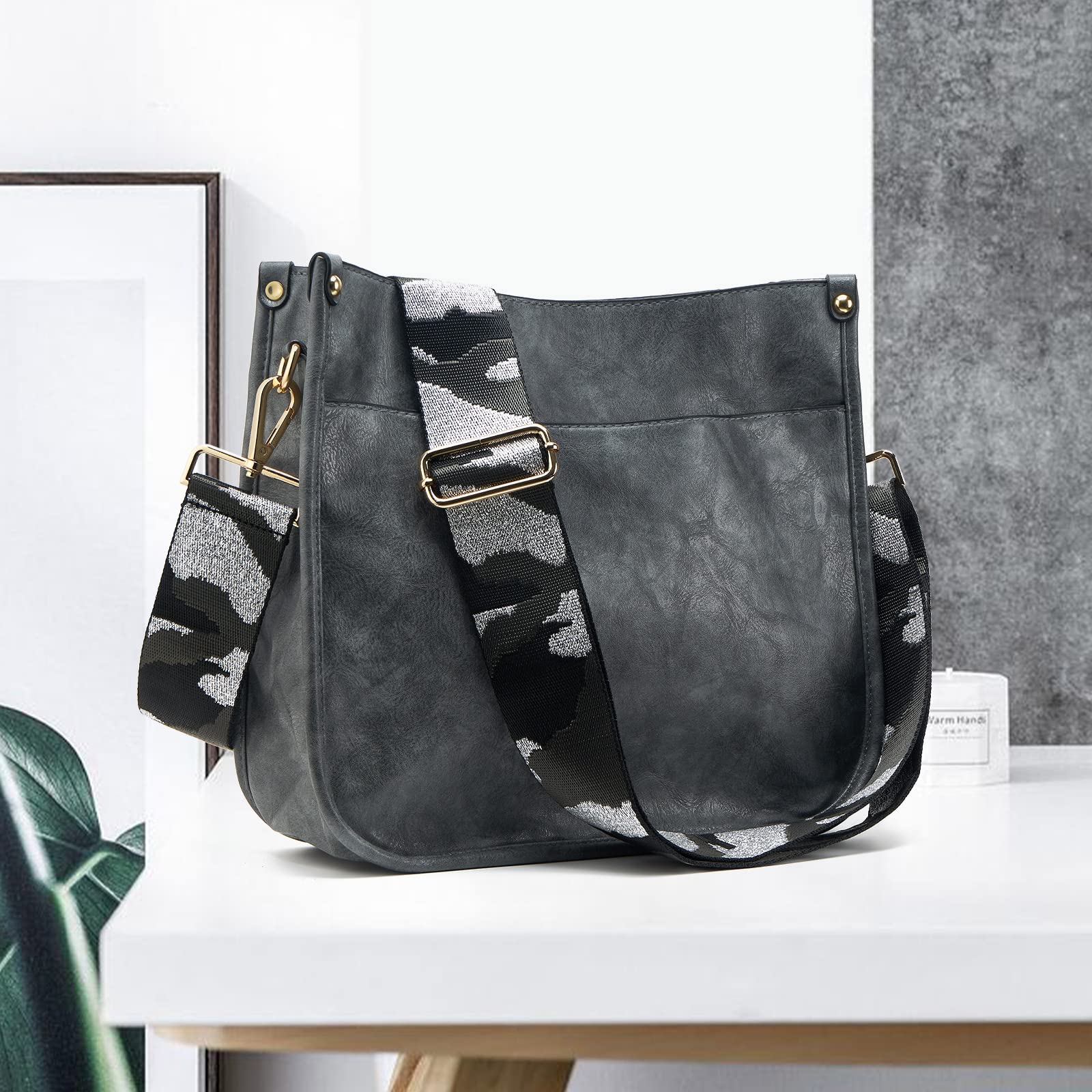 Femmes Sacs à Bandoulière en Cuir Sac à Dos Dame Hobo Sac à Main Poches Zippées Sac Avec Sangle Réglable