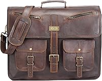 Vista 4 de Bolsa de mensajero de cuero para hombres y mujeres de 18 pulgadas Mejor maletín para computadora portátil con correa ajustable